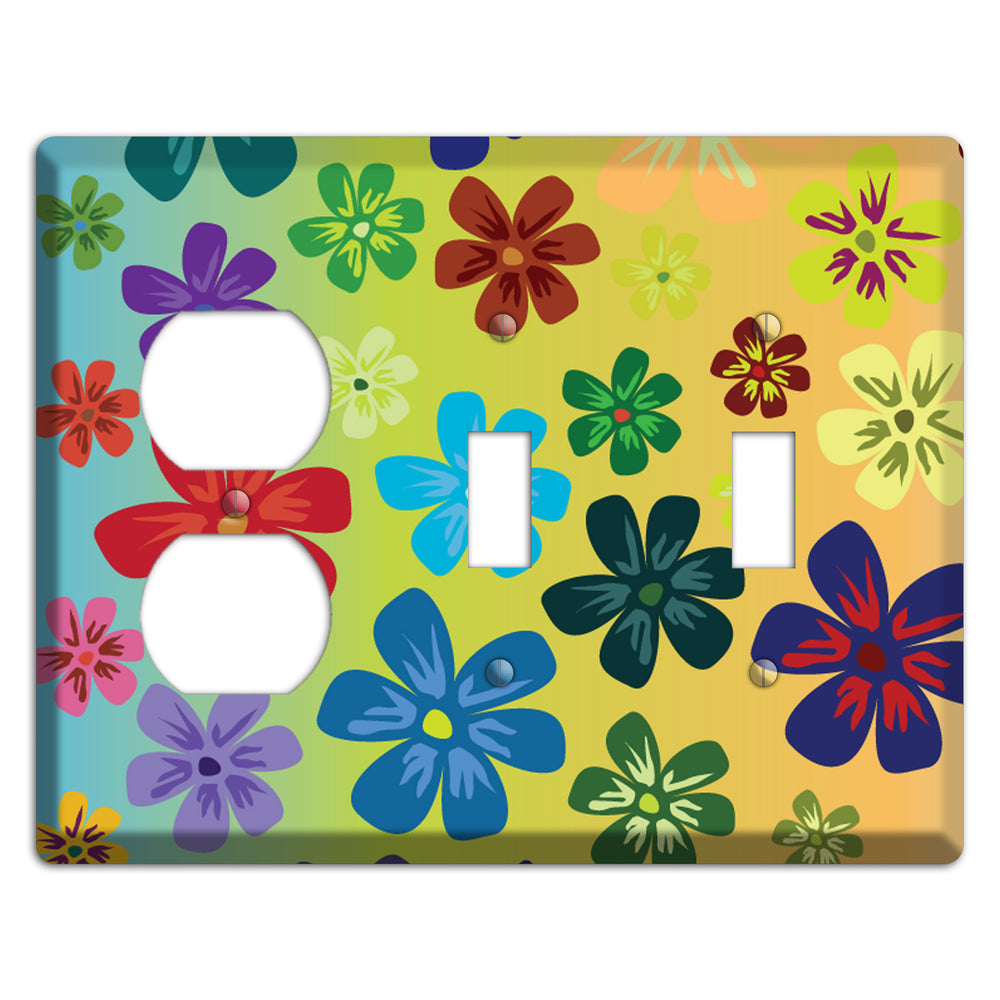 Blue to yellow Flowers Duplex / 2 Toggle Wallplate