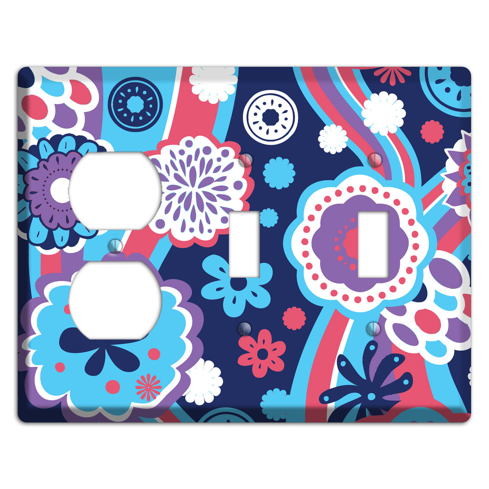 Blue Purple and Pink Retro Suzani Duplex / 2 Toggle Wallplate