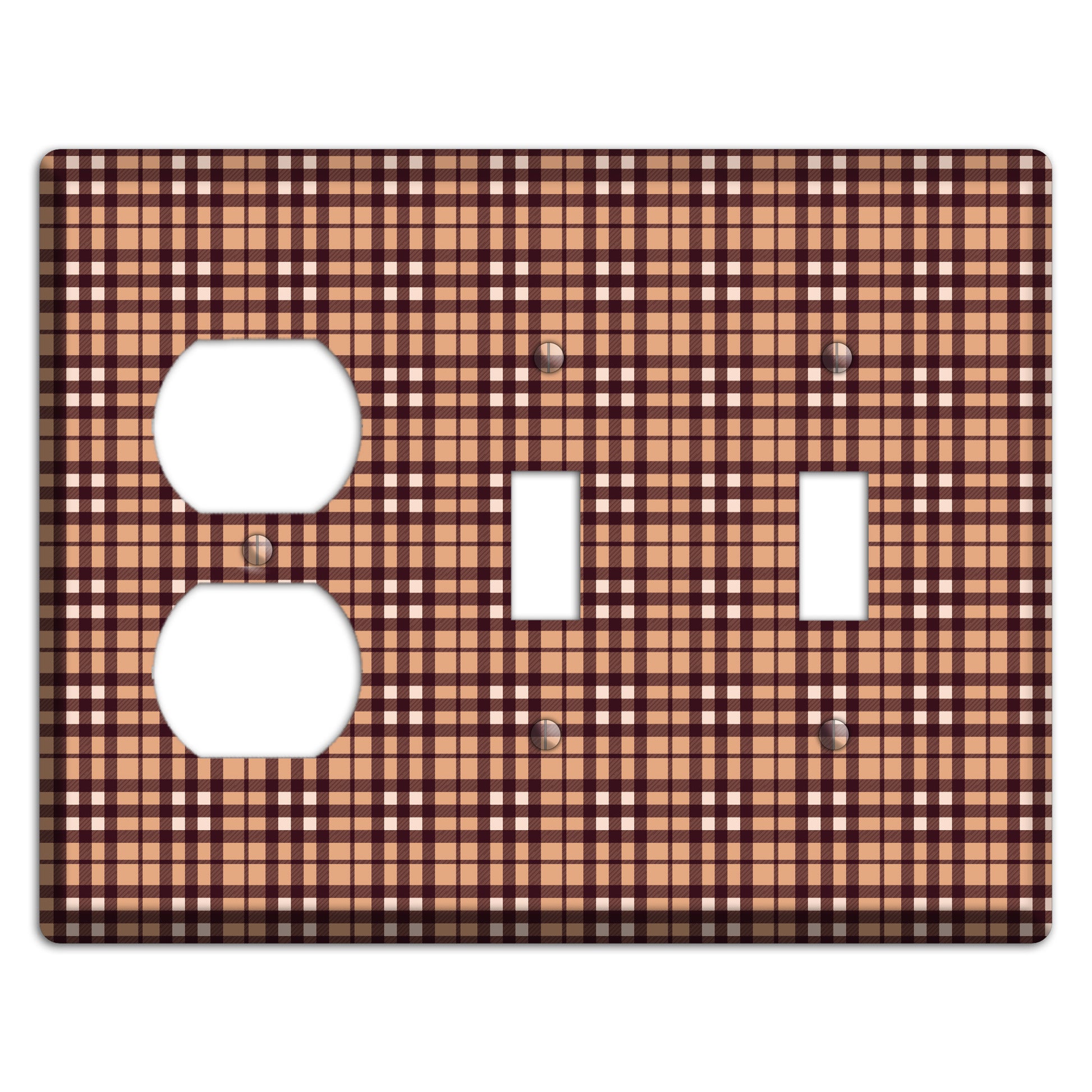 Multi Brown Plaid Duplex / 2 Toggle Wallplate
