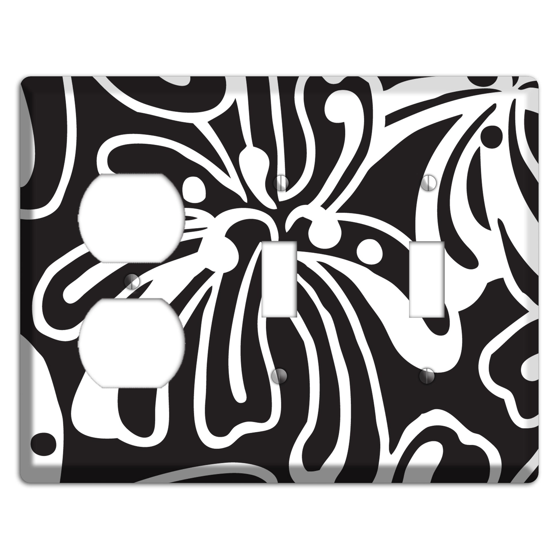 Black with White Flower Duplex / 2 Toggle Wallplate