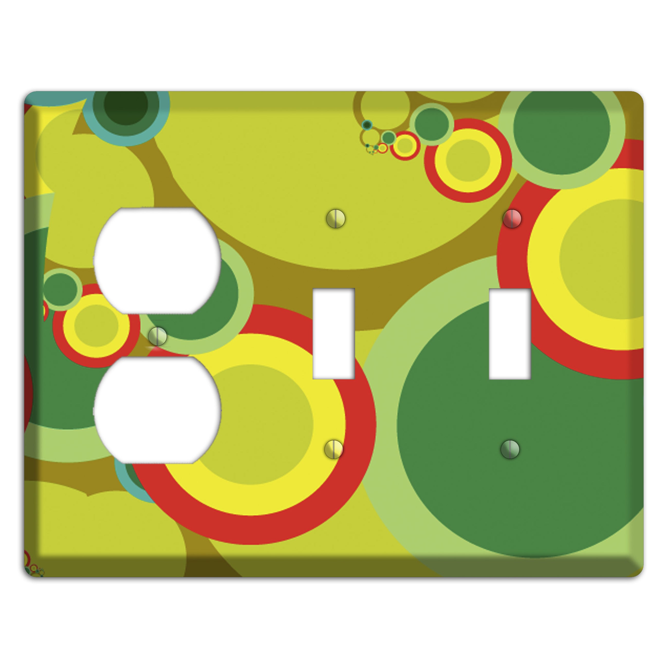 Green and Yellow Abstract Circles Duplex / 2 Toggle Wallplate