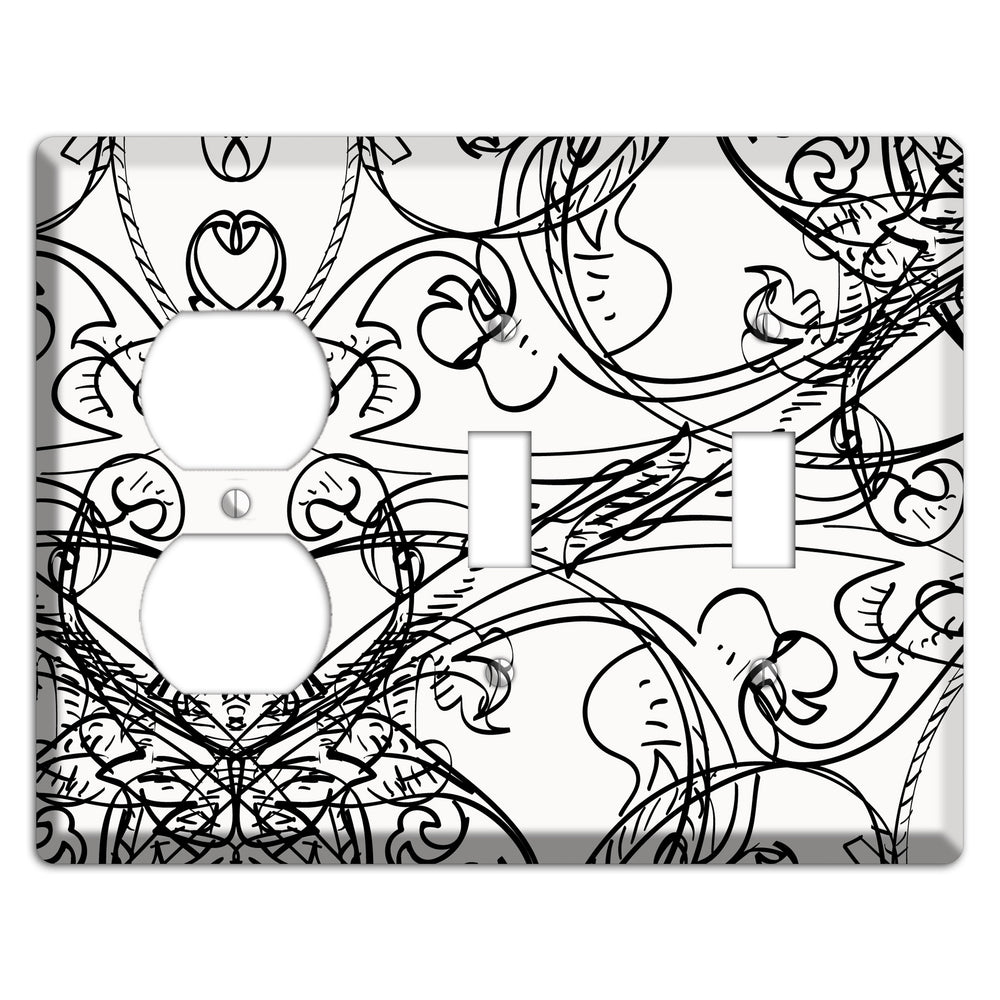 White Deco Sketch Duplex / 2 Toggle Wallplate
