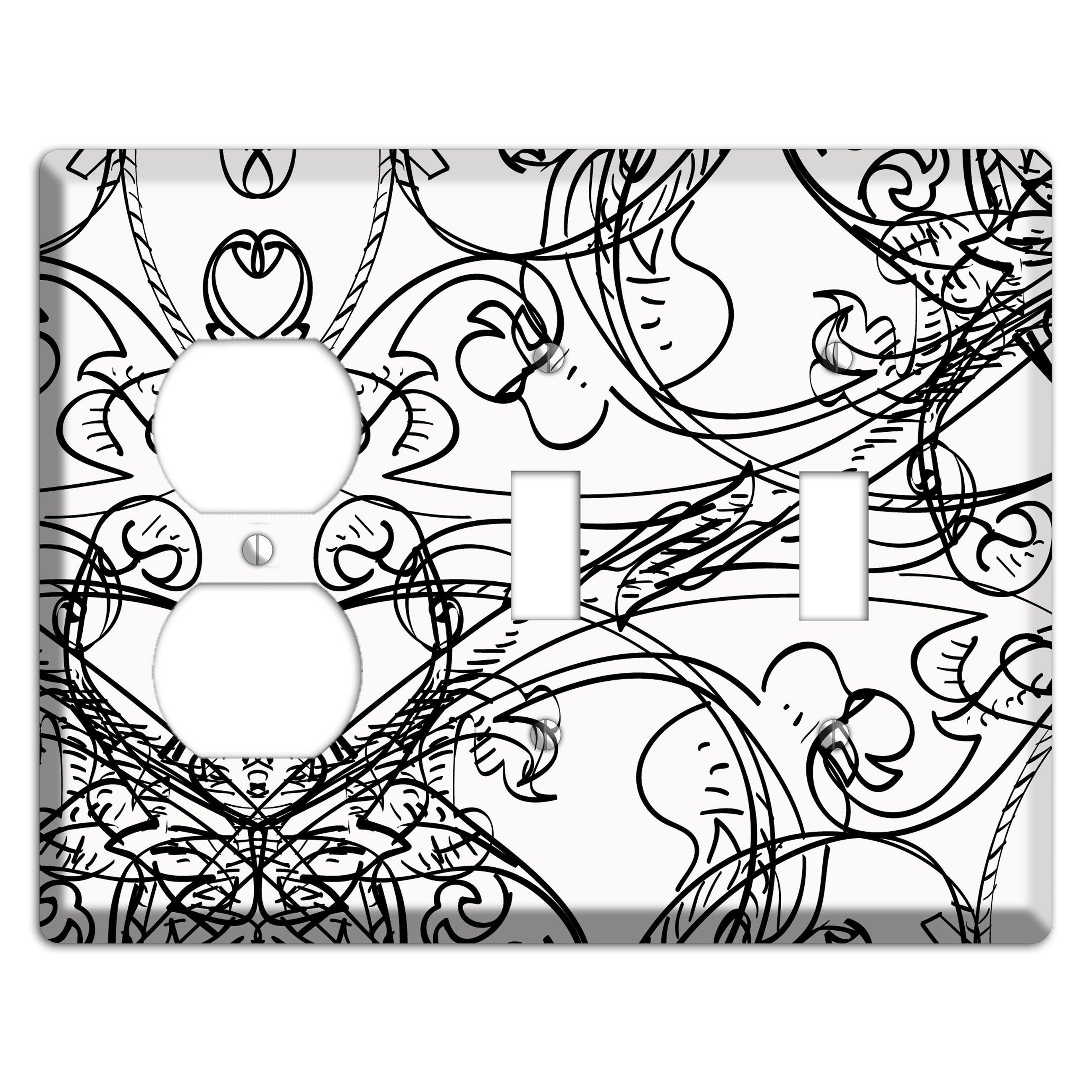 White Deco Sketch Duplex / 2 Toggle Wallplate