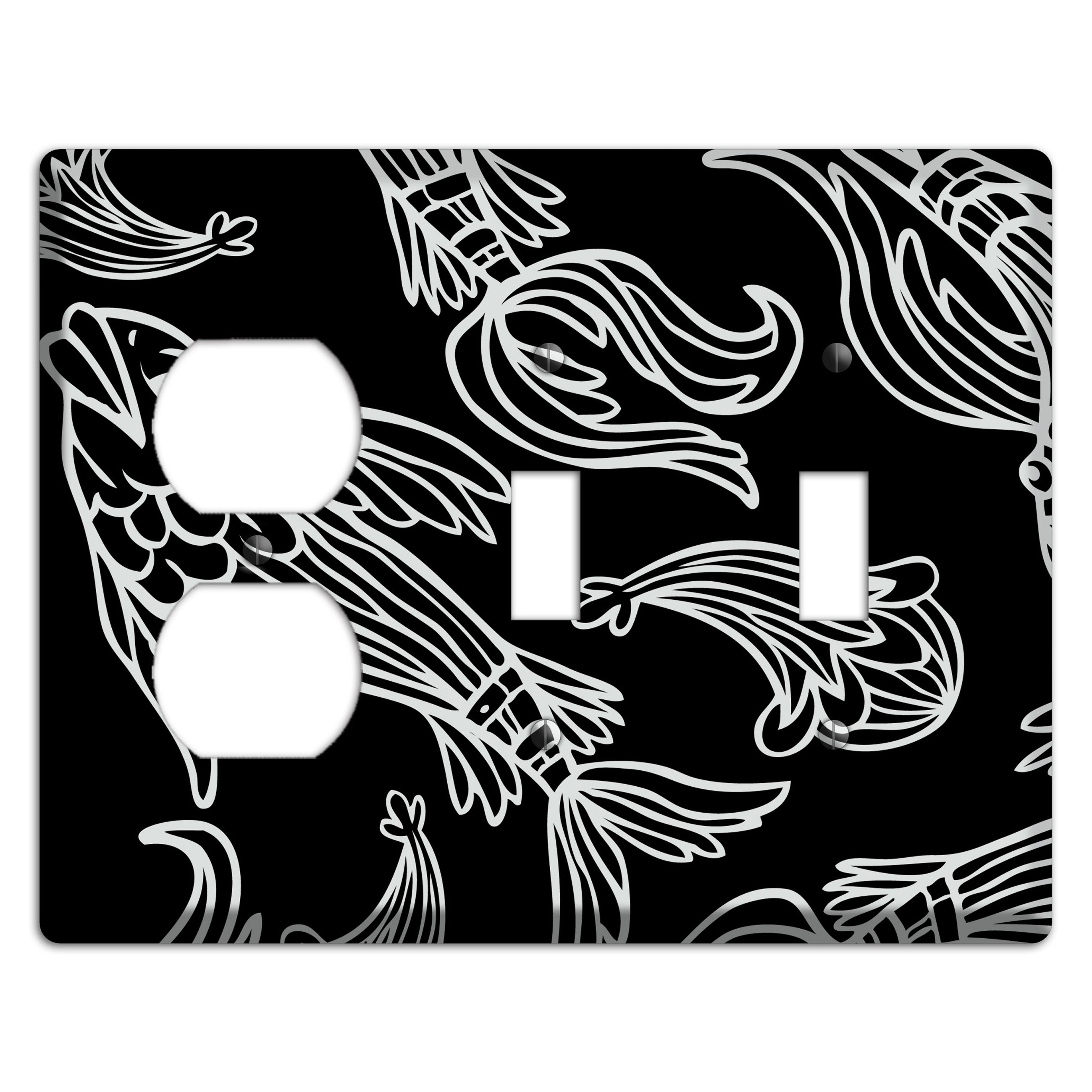 Black and White Koi Duplex / 2 Toggle Wallplate