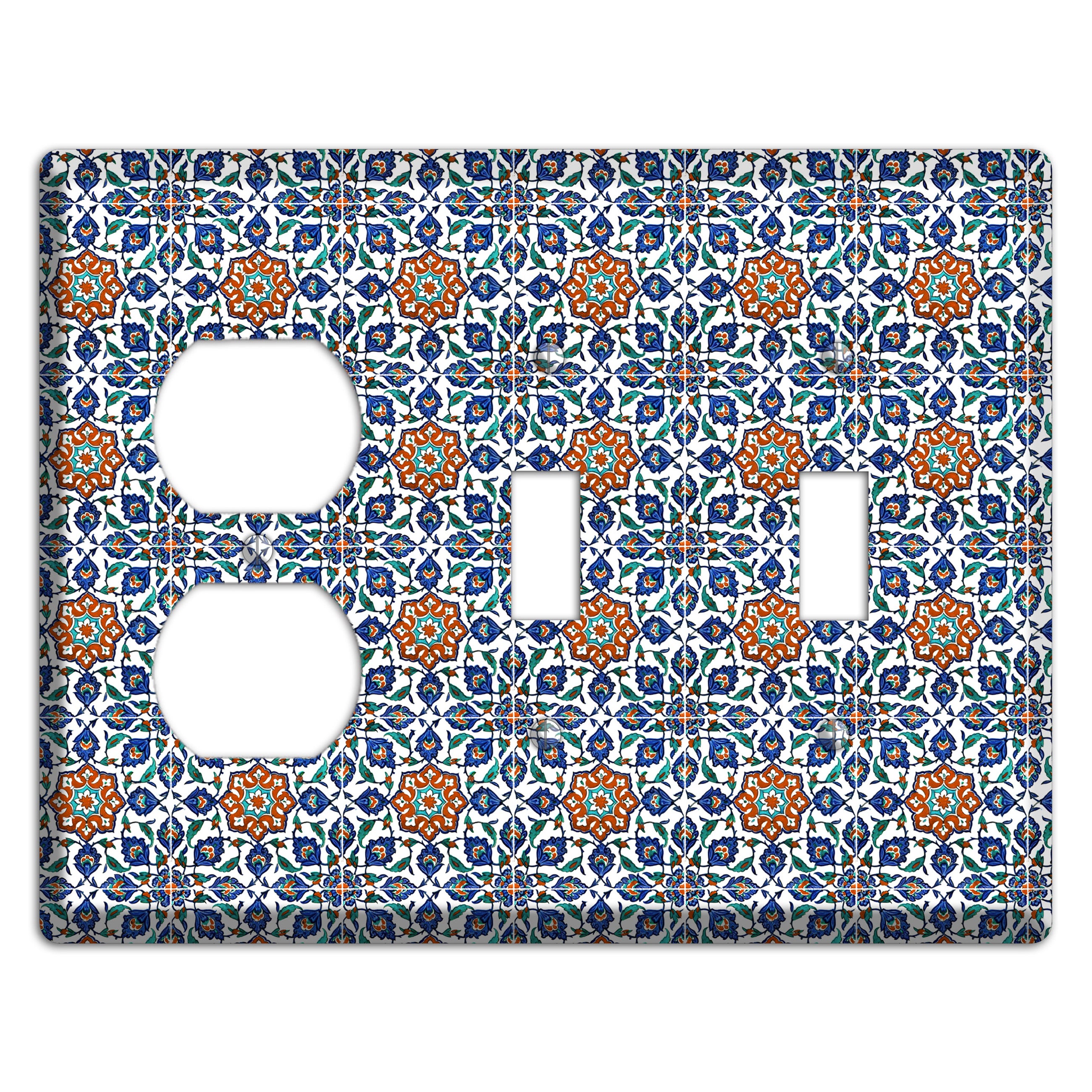Ornate Floral Tile Duplex / 2 Toggle Wallplate
