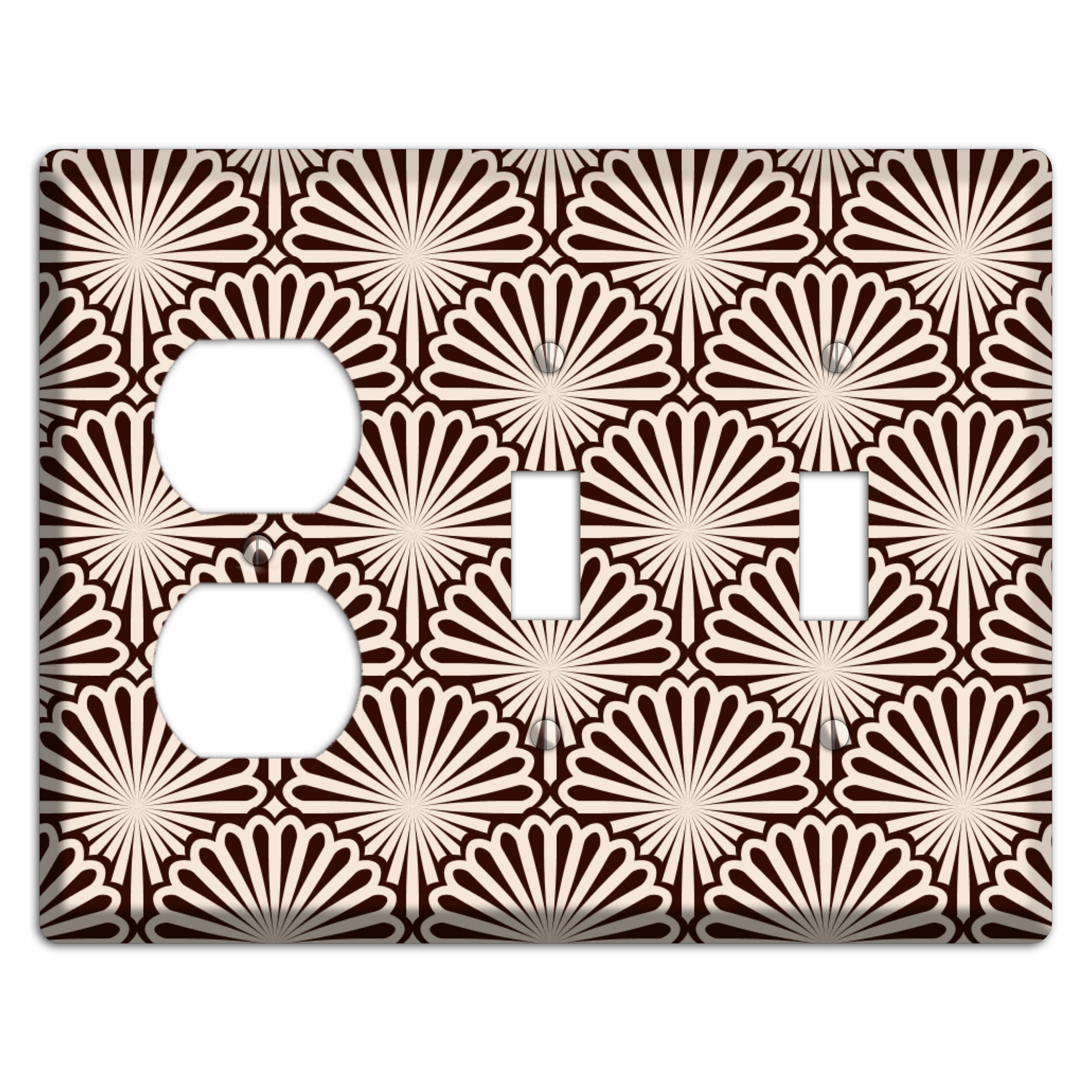 Black and White Deco Scallop Fans Duplex / 2 Toggle Wallplate