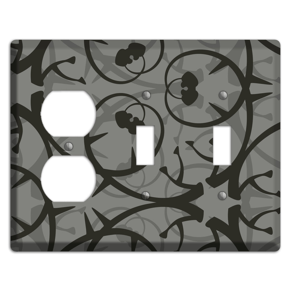 Grey with Black Retro Sprig Duplex / 2 Toggle Wallplate