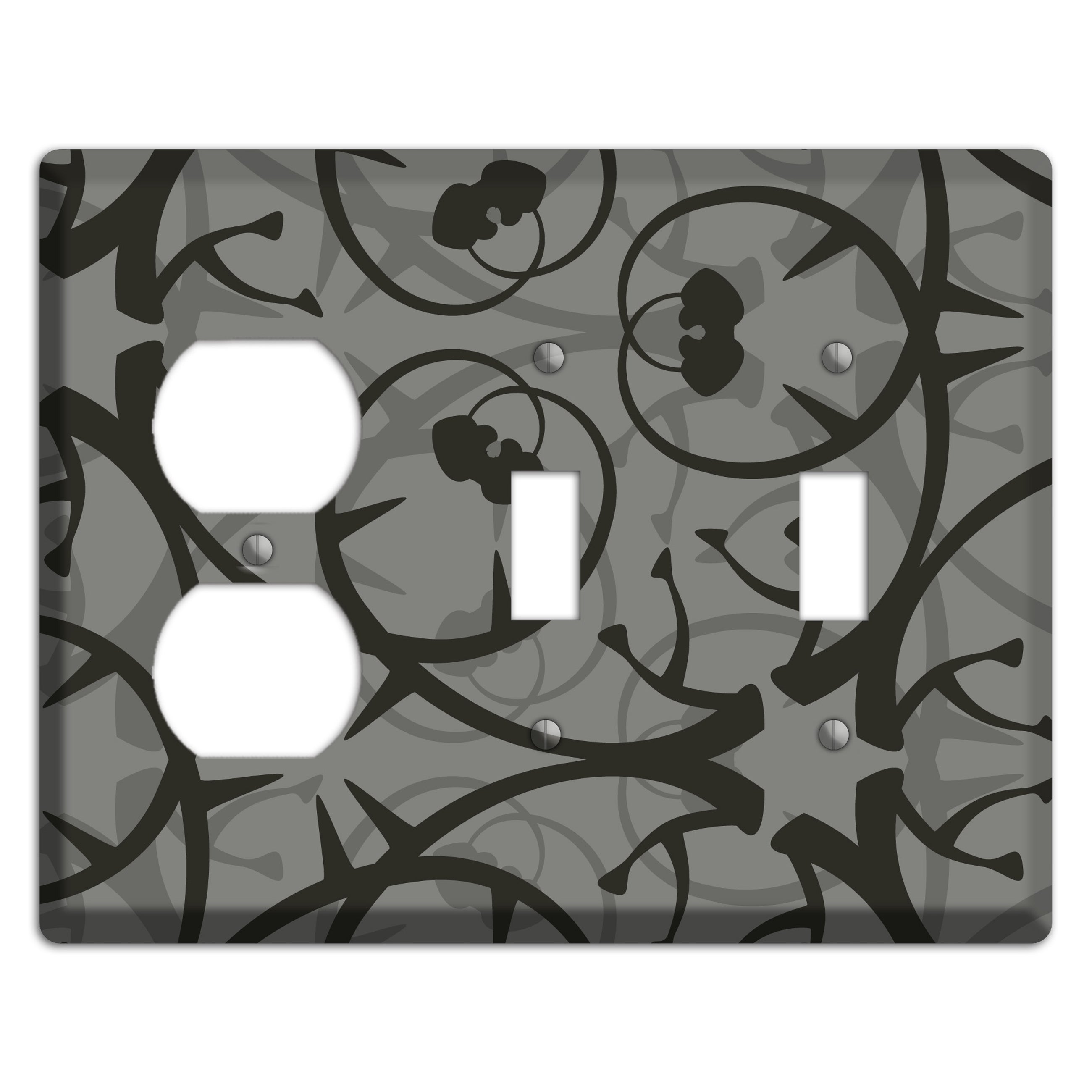 Grey with Black Retro Sprig Duplex / 2 Toggle Wallplate
