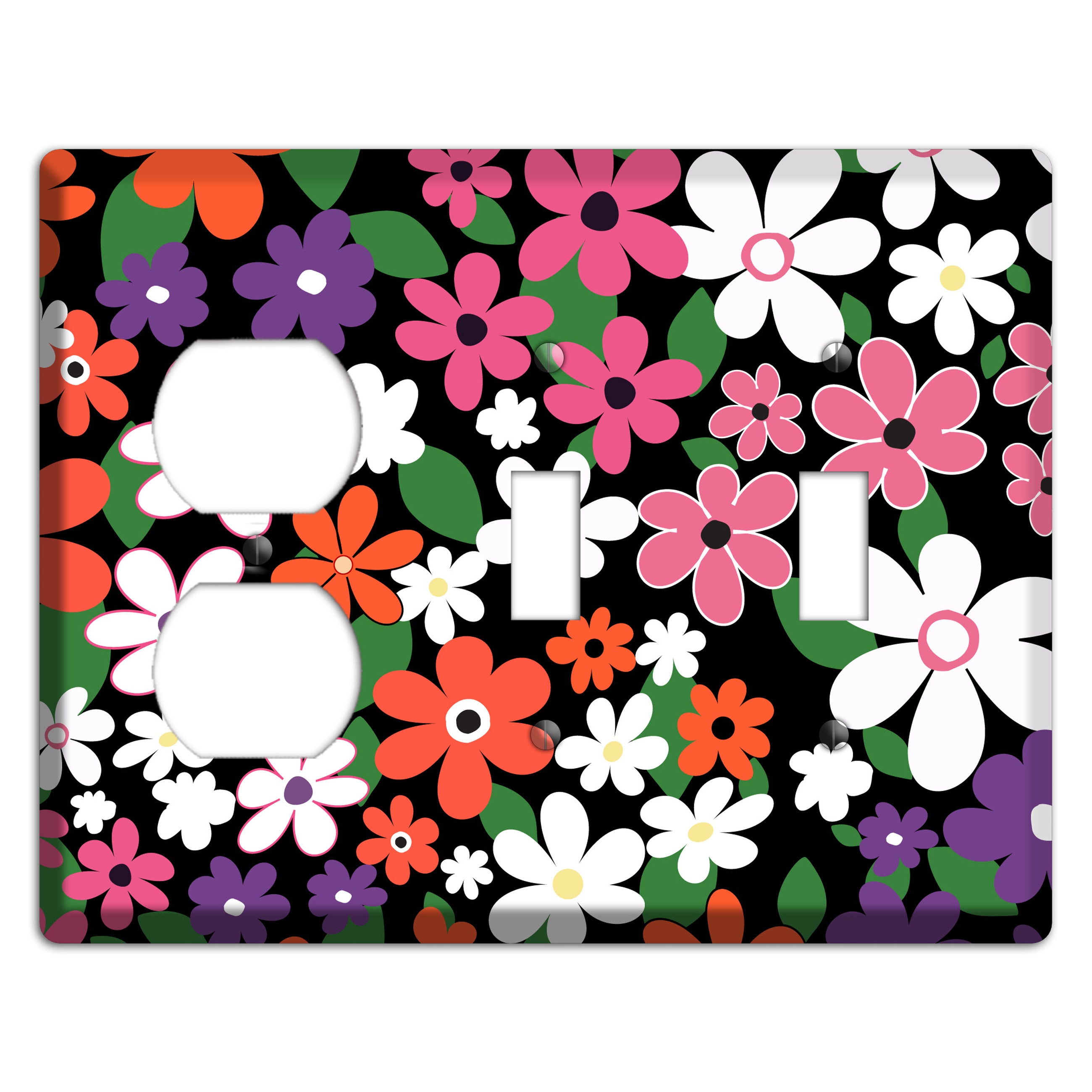 Hippie Flowers Duplex / 2 Toggle Wallplate