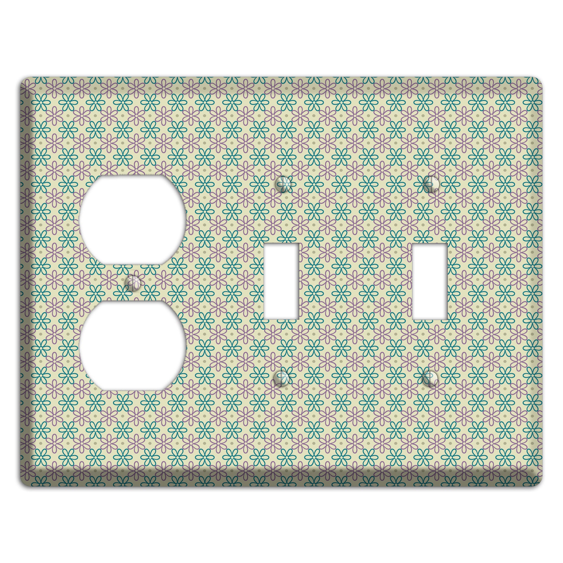 Large Green and Lavender Foulard Duplex / 2 Toggle Wallplate