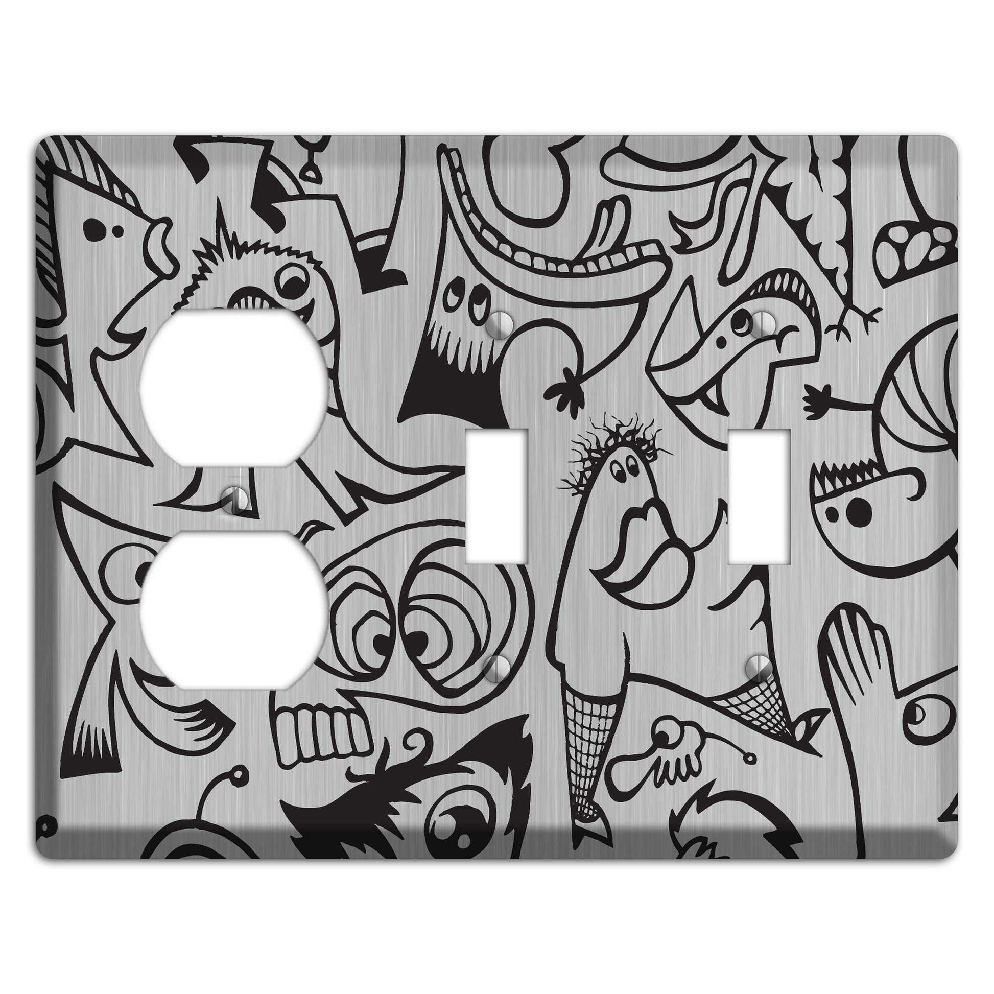 Whimsical Faces 2  Stainless Duplex / 2 Toggle Wallplate