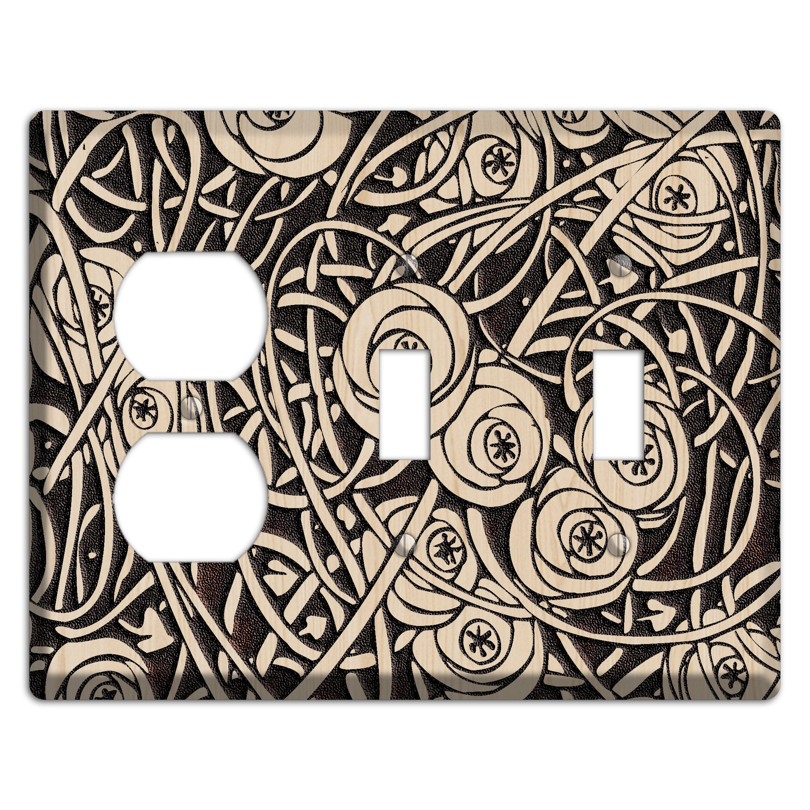 Deco Floral Wood Lasered Duplex / 2 Toggle Wallplate