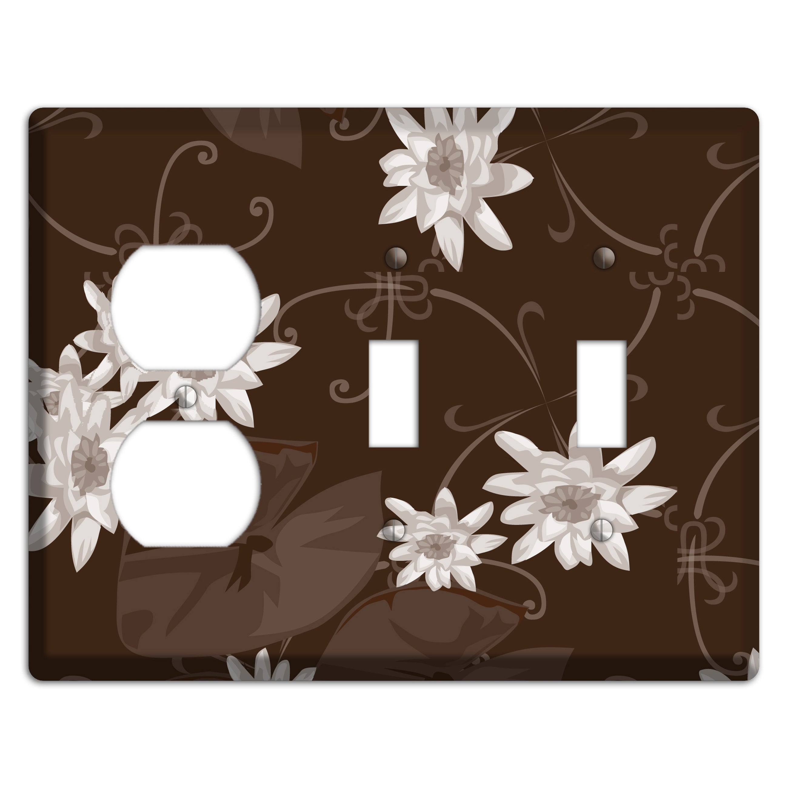 Brown with White Blooms Duplex / 2 Toggle Wallplate