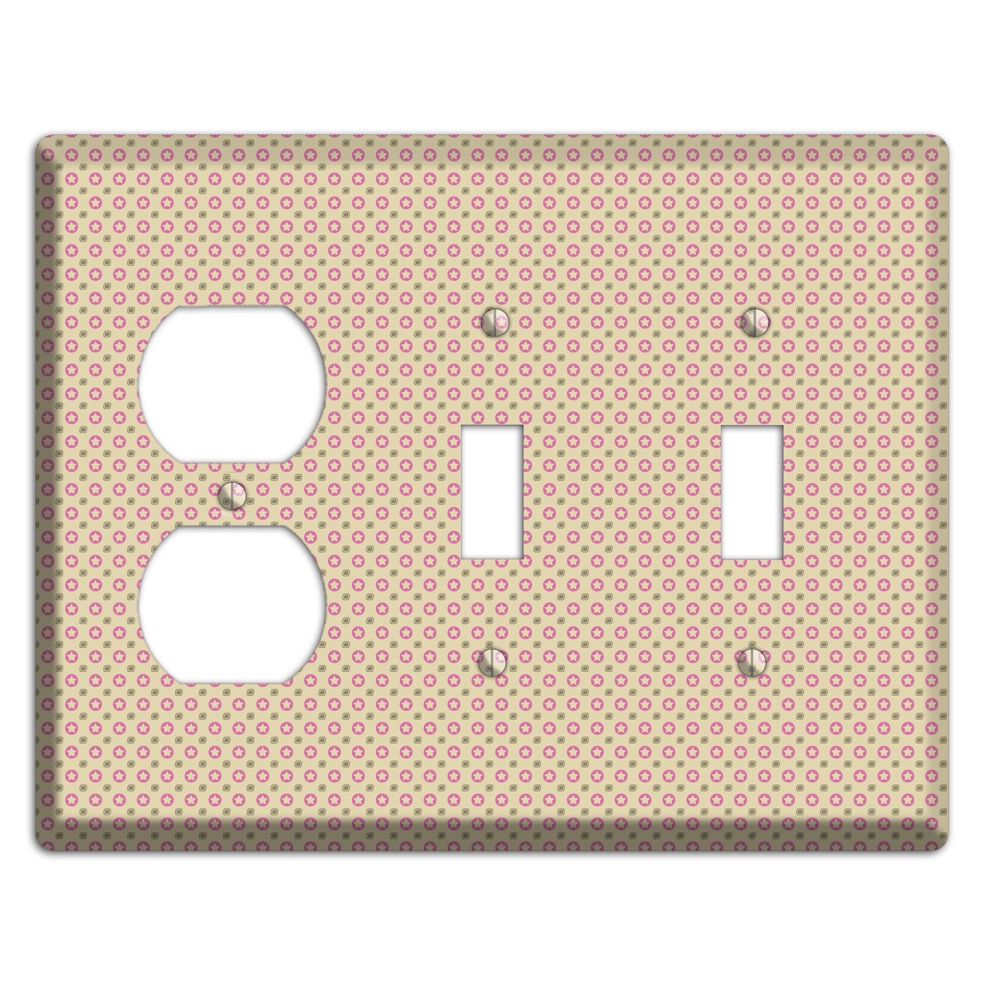 Beige with Pink Stars Duplex / 2 Toggle Wallplate