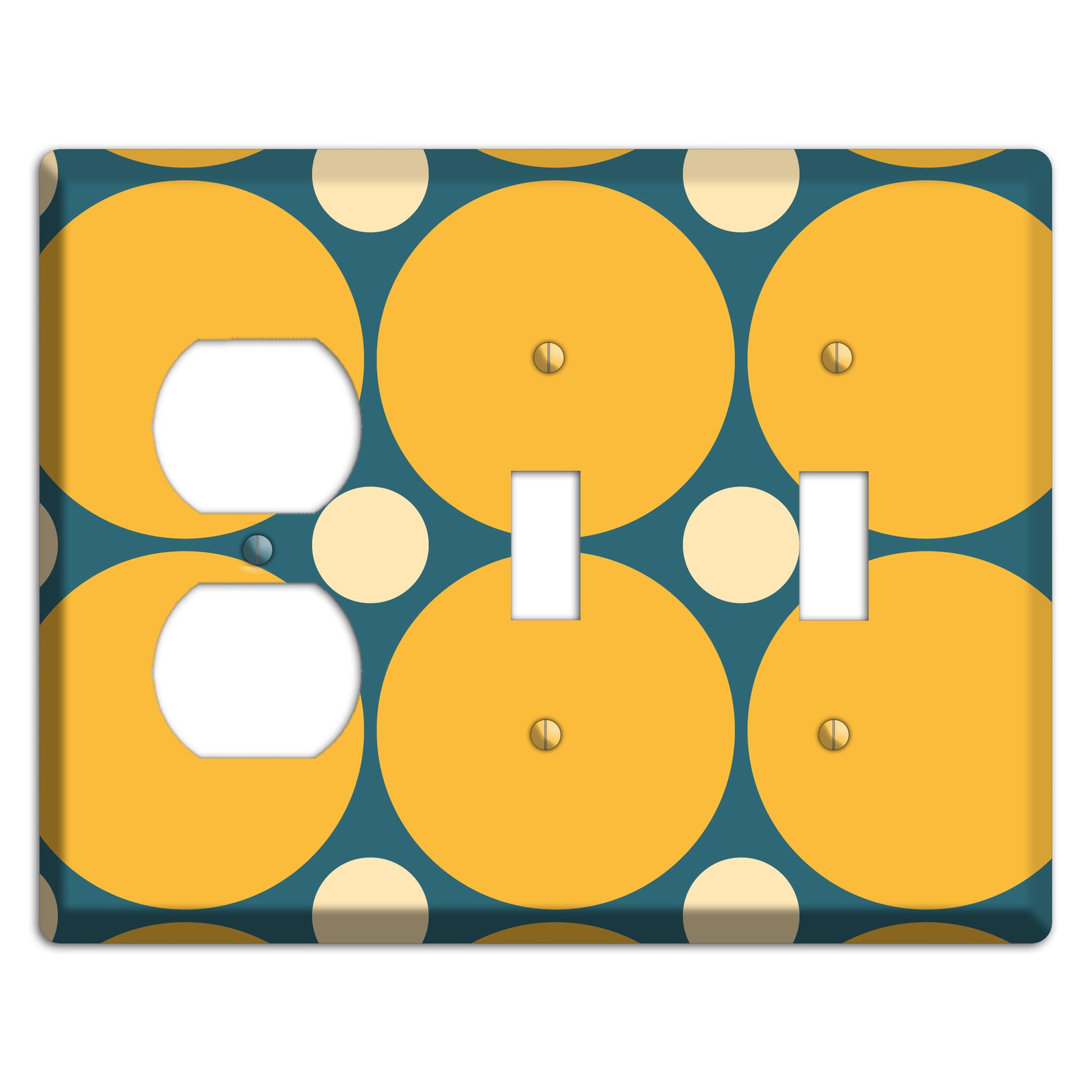 Jade with Mustard and Beige Multi Tiled Large Dots Duplex / 2 Toggle Wallplate