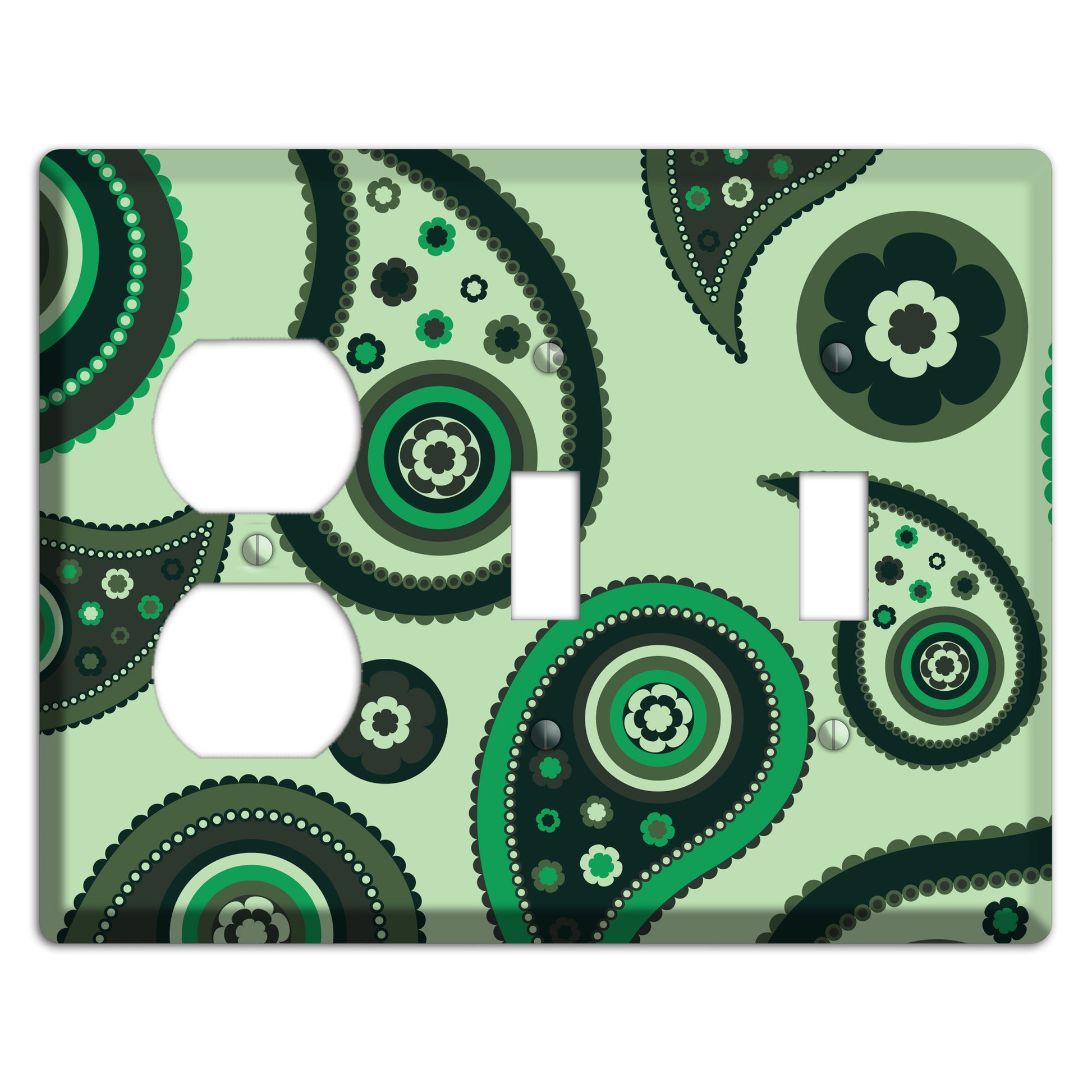 Green Paisley Duplex / 2 Toggle Wallplate