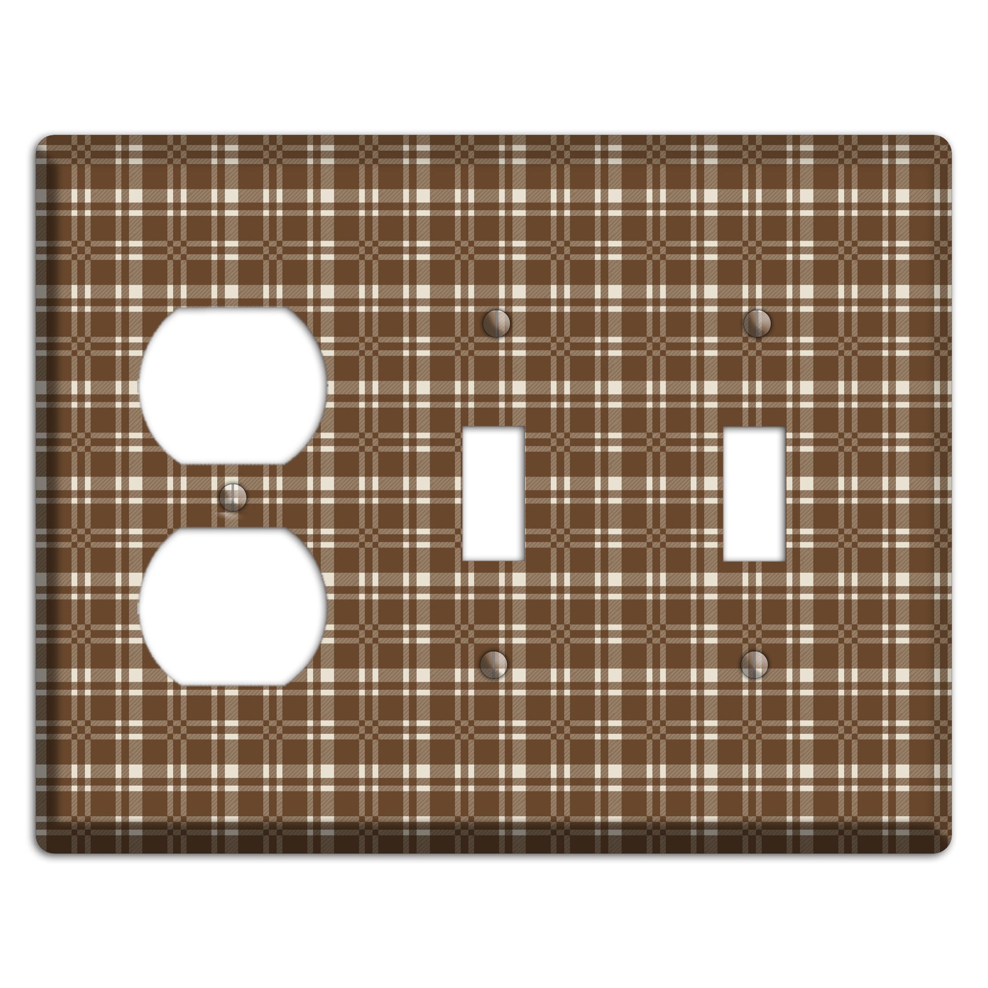Medium Brown Plaid Duplex / 2 Toggle Wallplate