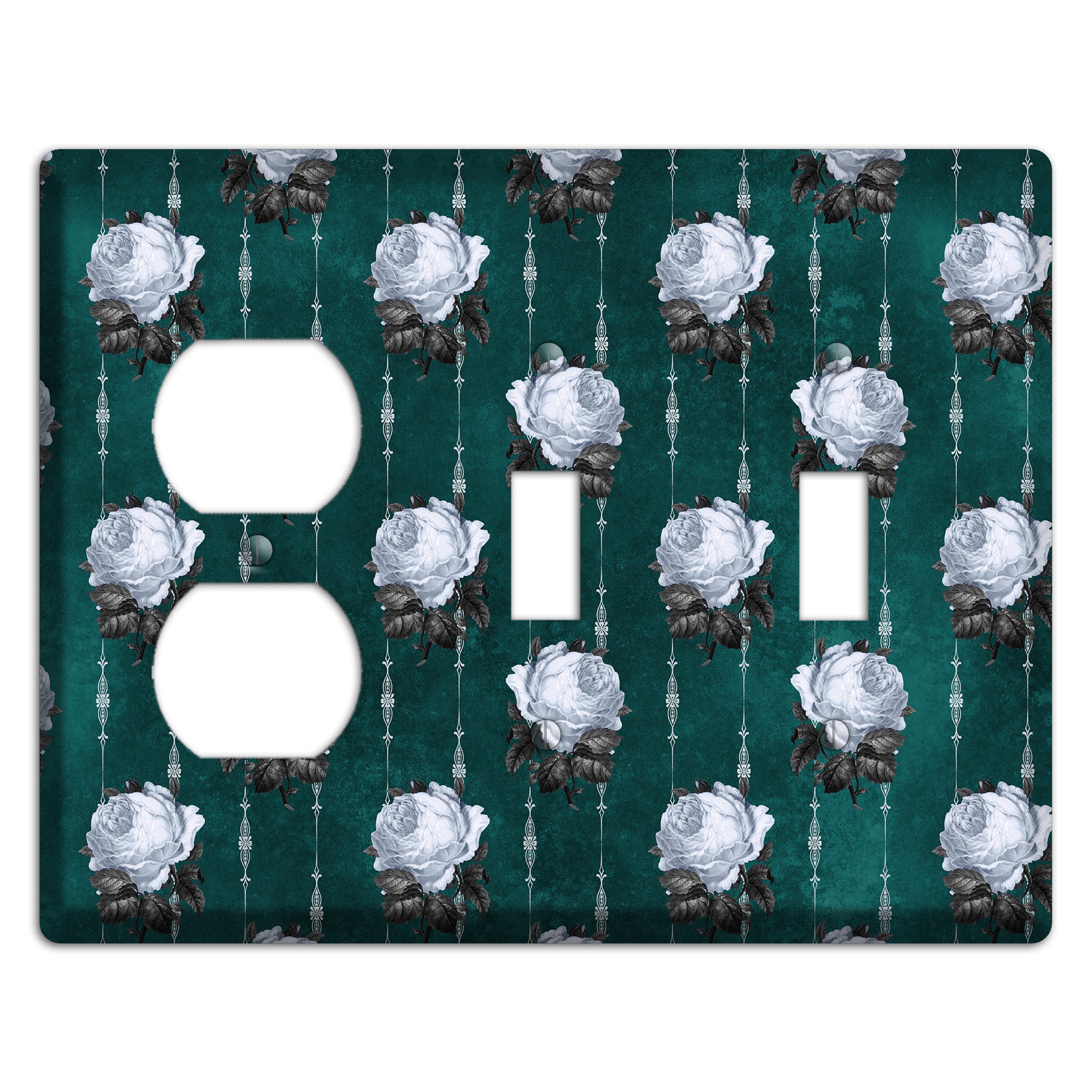 Dramatic Floral Teal Duplex / 2 Toggle Wallplate