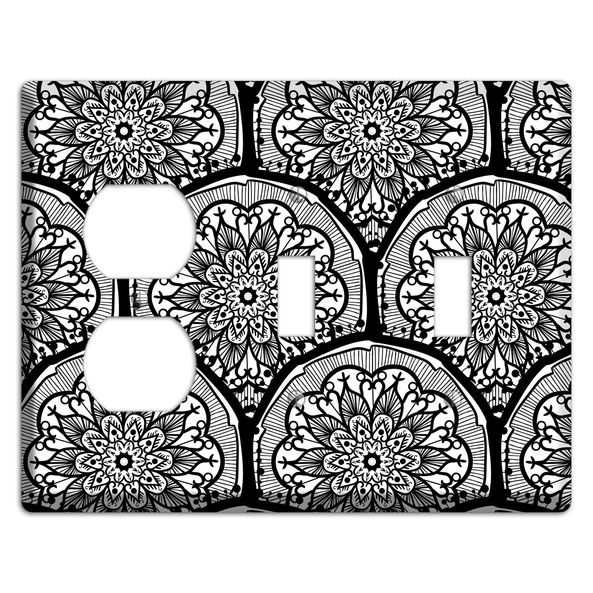 Mandala Black and White Style A Cover Plates Duplex / 2 Toggle Wallplate