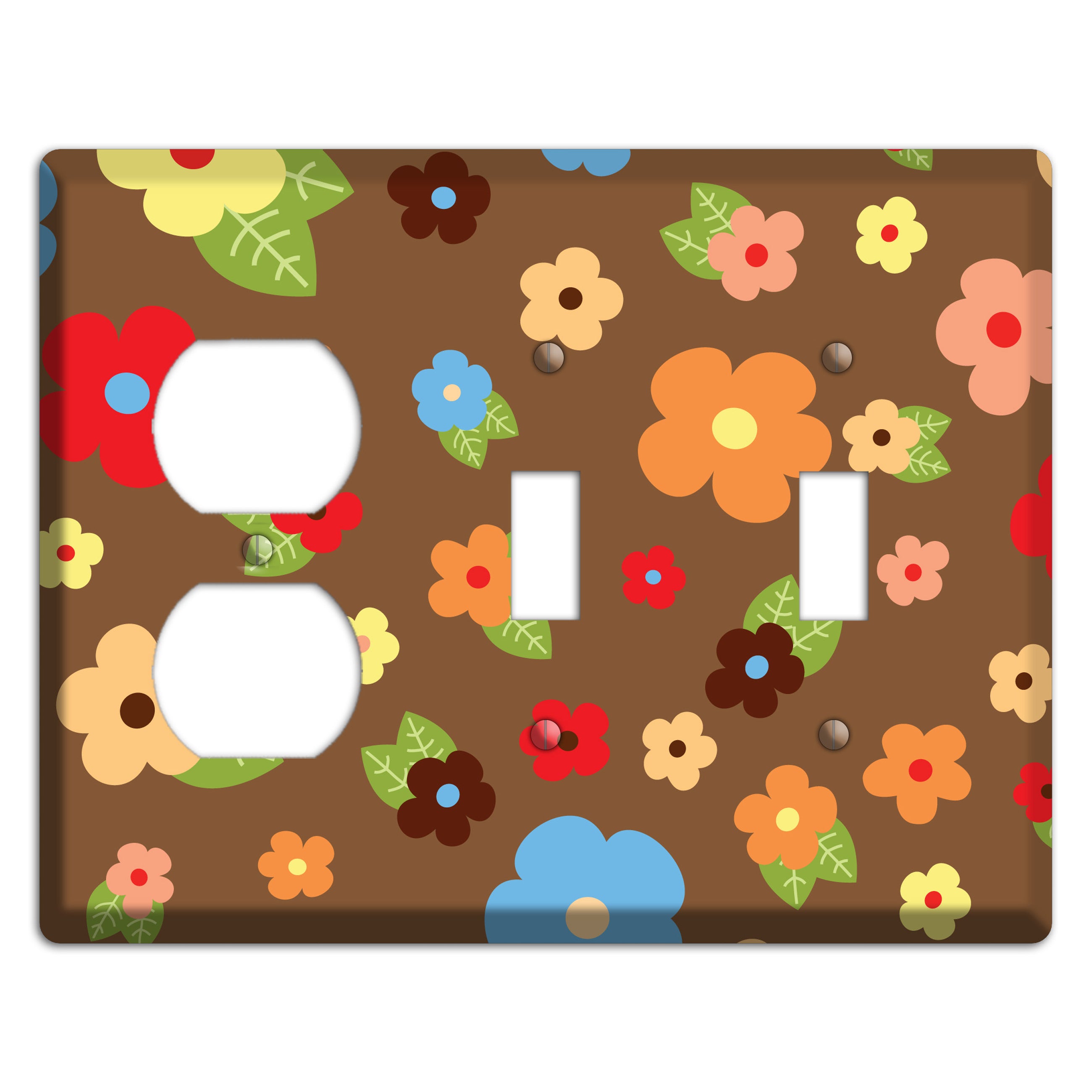 Brown Delicate Flowers Duplex / 2 Toggle Wallplate