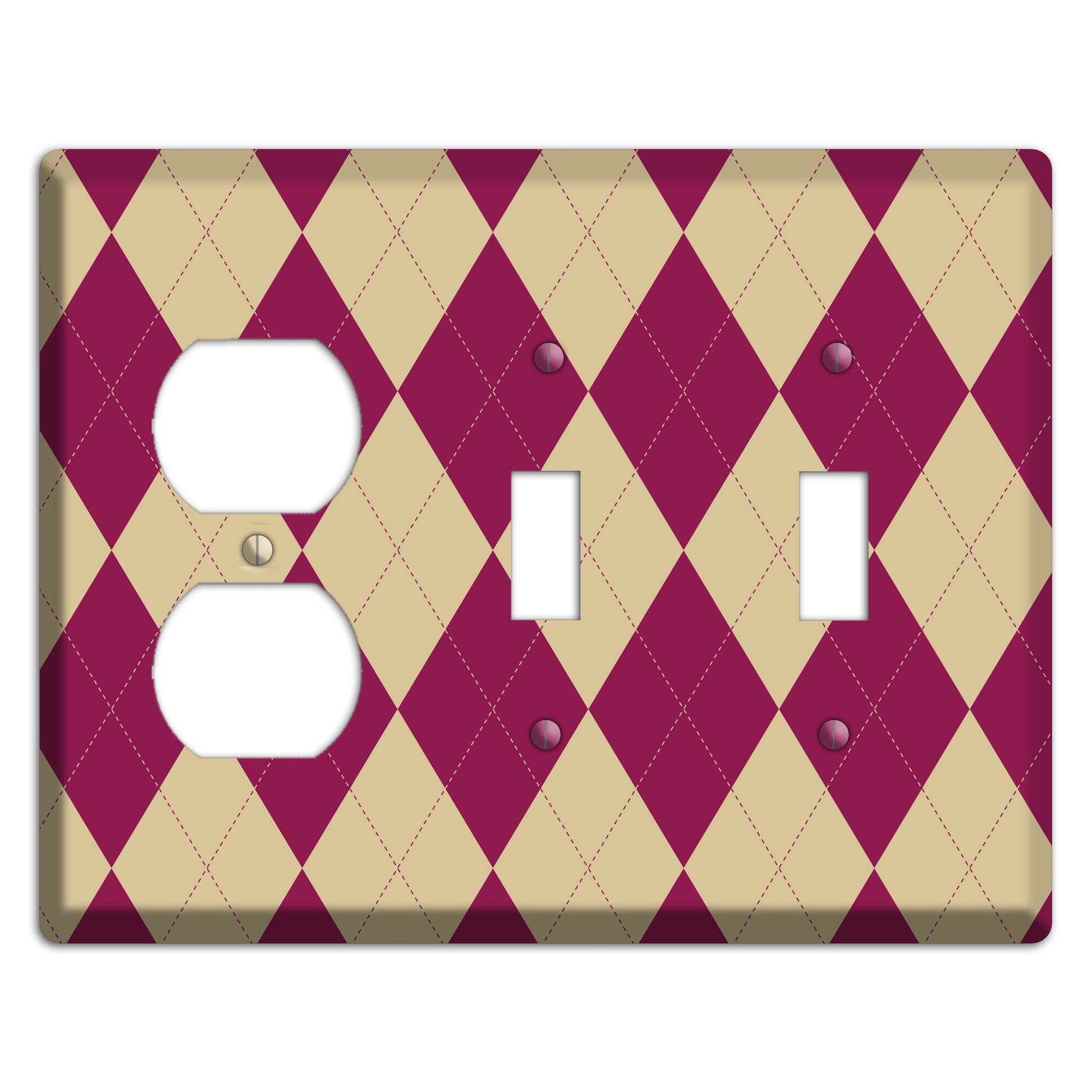 Red and Tan Argyle Duplex / 2 Toggle Wallplate