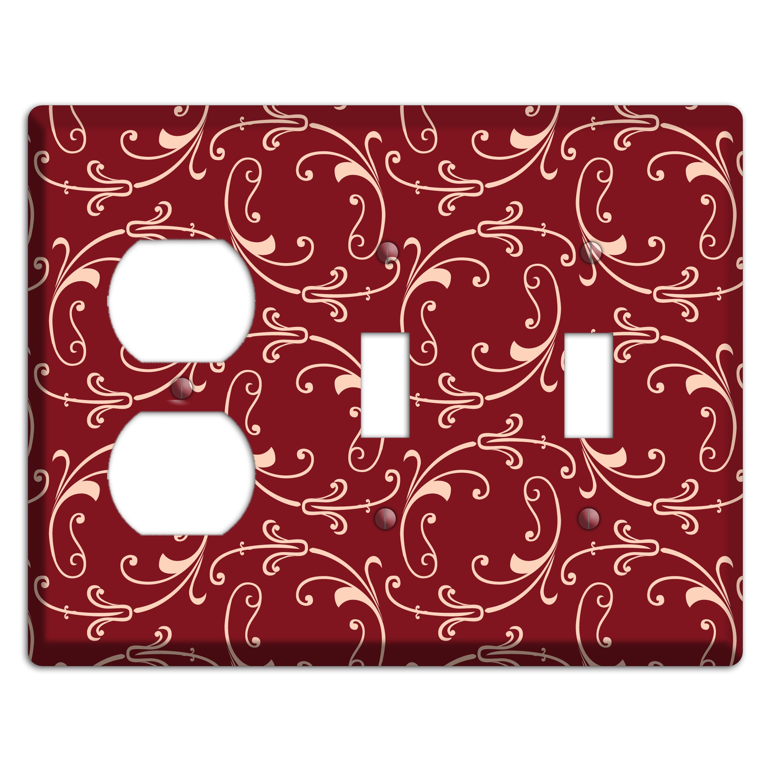 Burgundy Victorian Sprig Duplex / 2 Toggle Wallplate