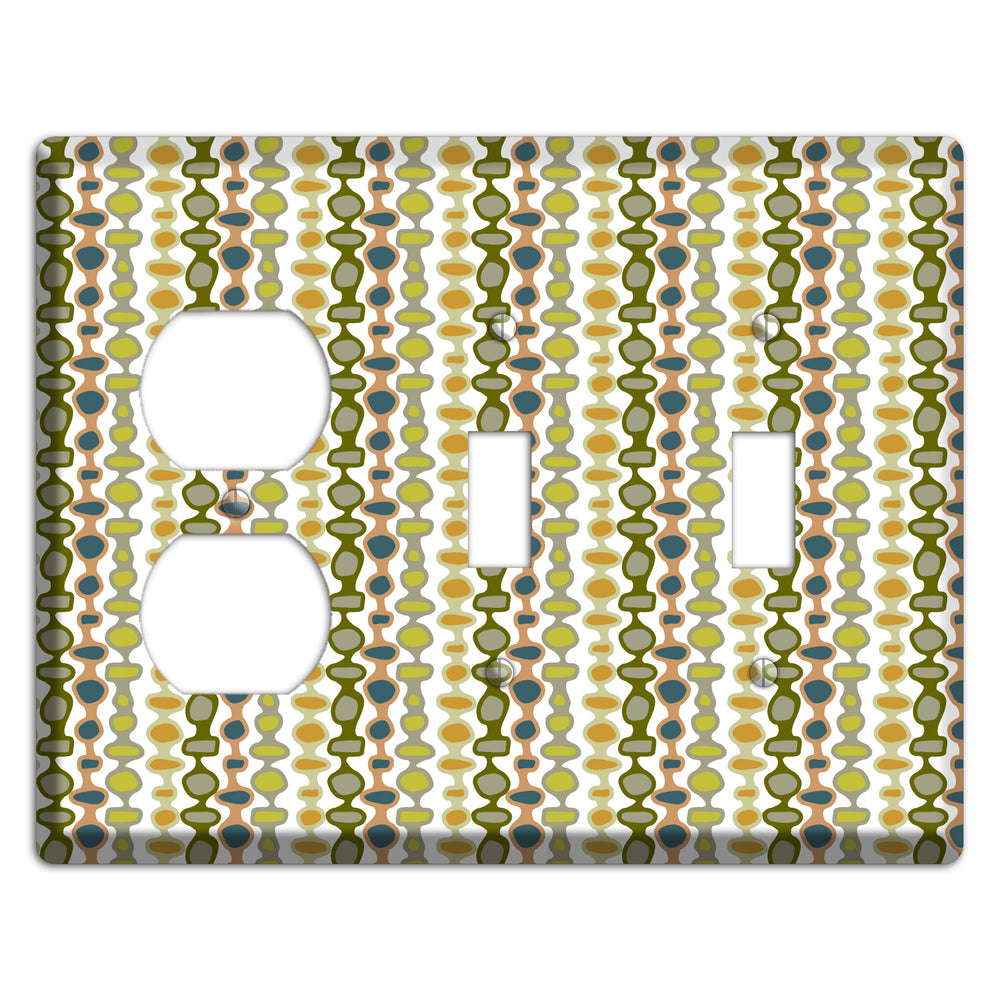 Multi Olive and Mustard Bead and Reel 2 Duplex / 2 Toggle Wallplate