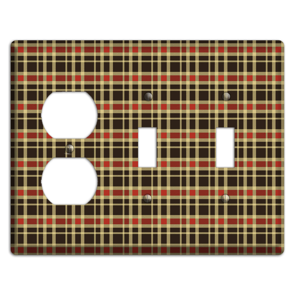 Maroon and Black Plaid Duplex / 2 Toggle Wallplate