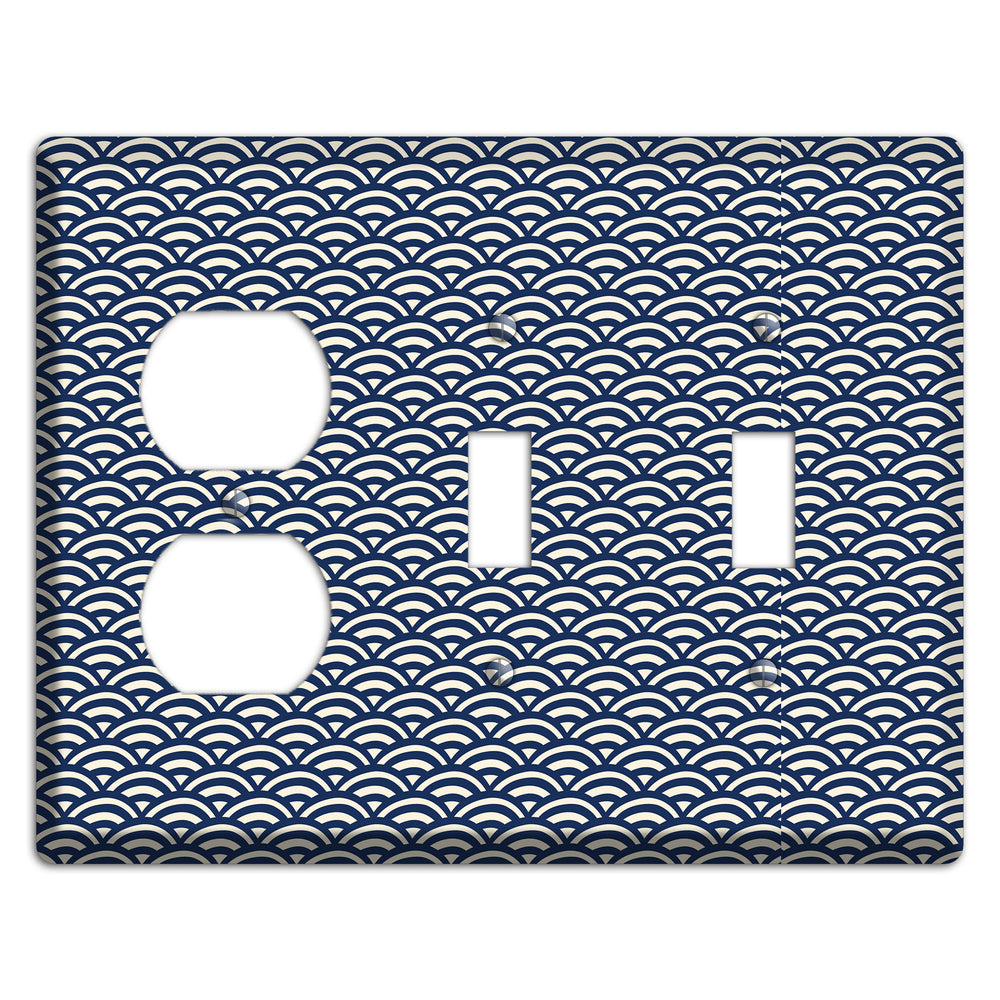 Navy Scallop Print Duplex / 2 Toggle Wallplate