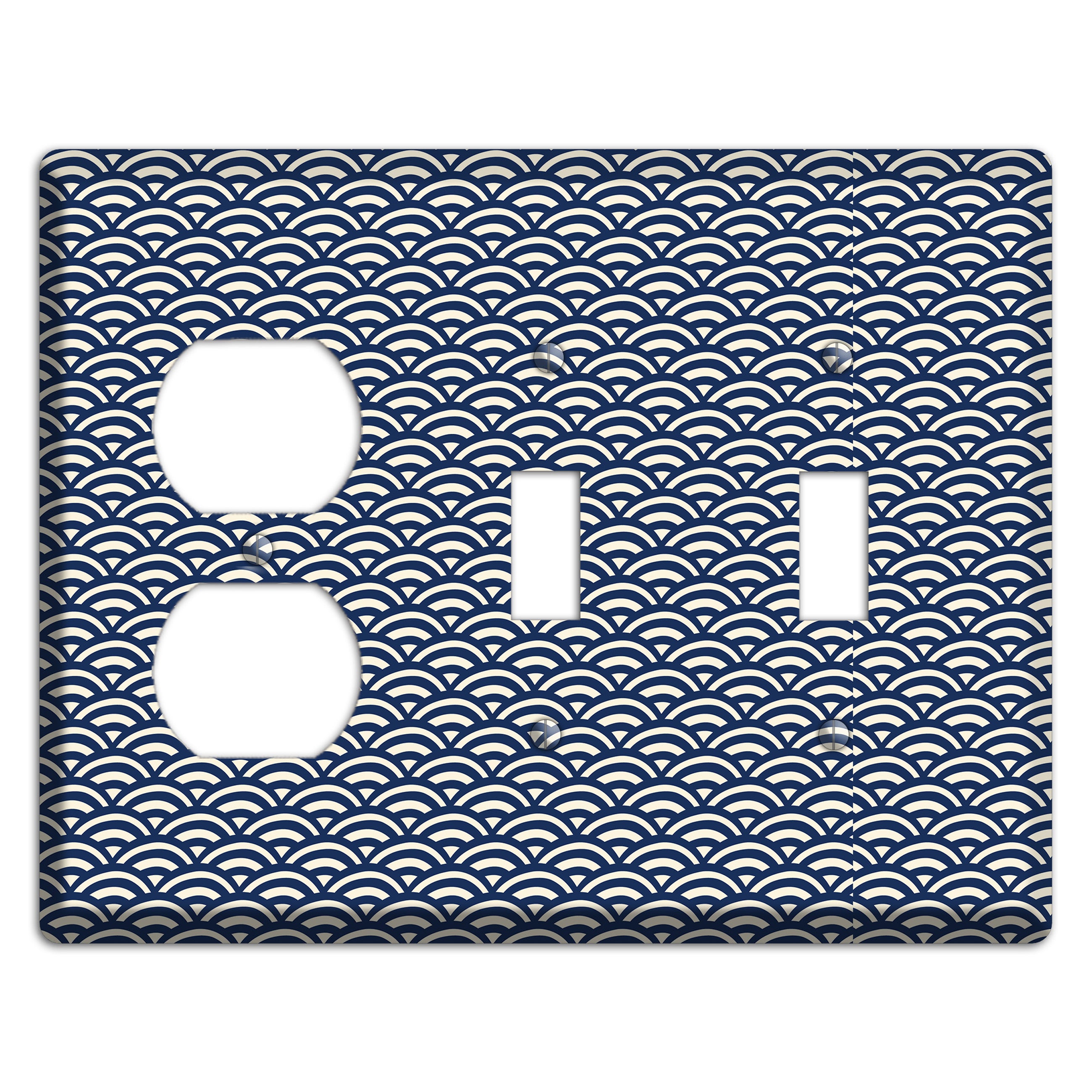 Navy Scallop Print Duplex / 2 Toggle Wallplate