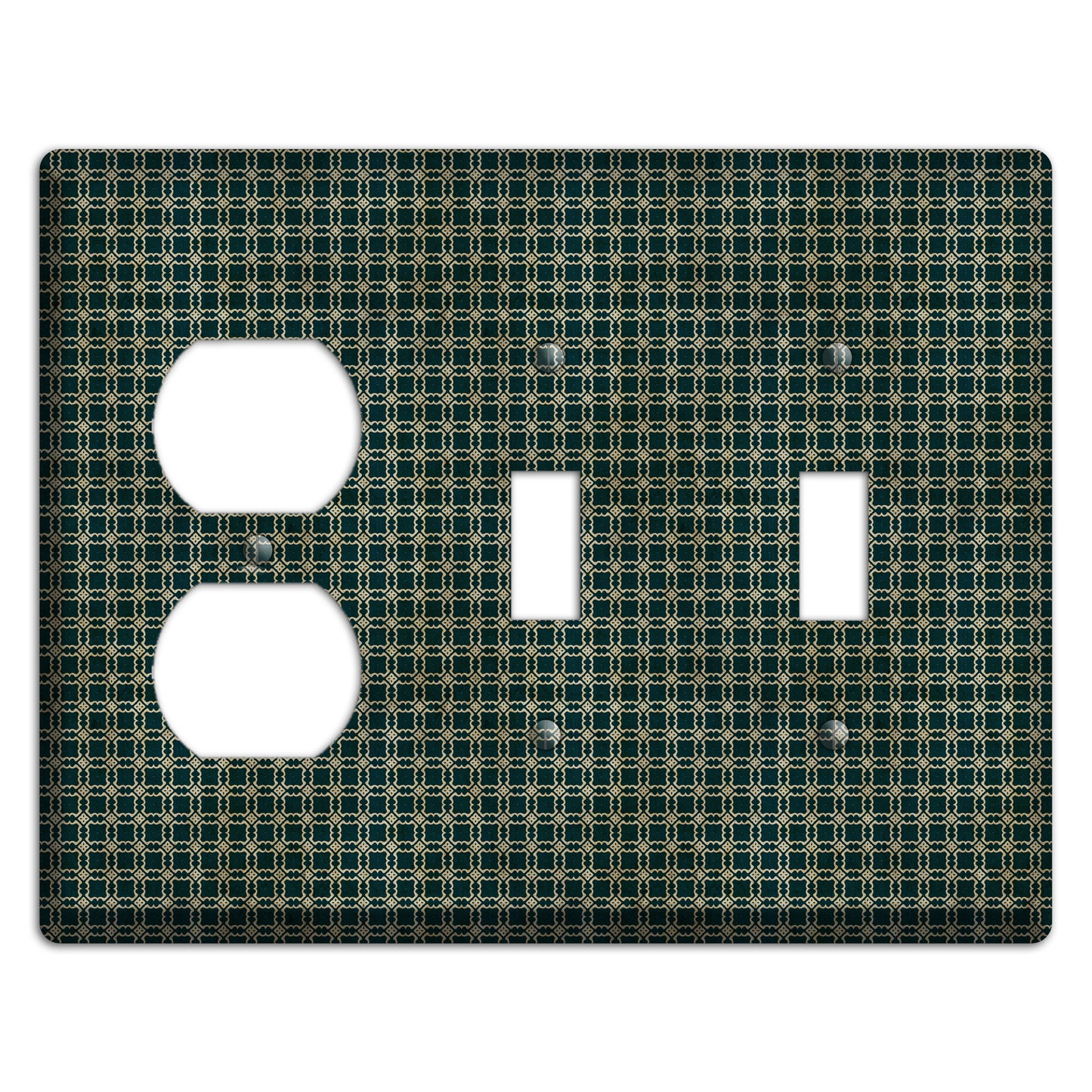 Dark Green Grunge Tiled Tiny Arabesque Duplex / 2 Toggle Wallplate