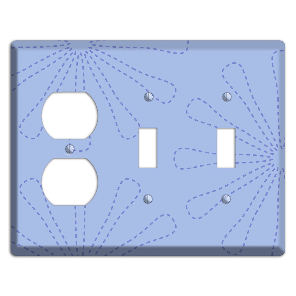 Periwinkle Retro Stipple Floral Contour Duplex / 2 Toggle Wallplate