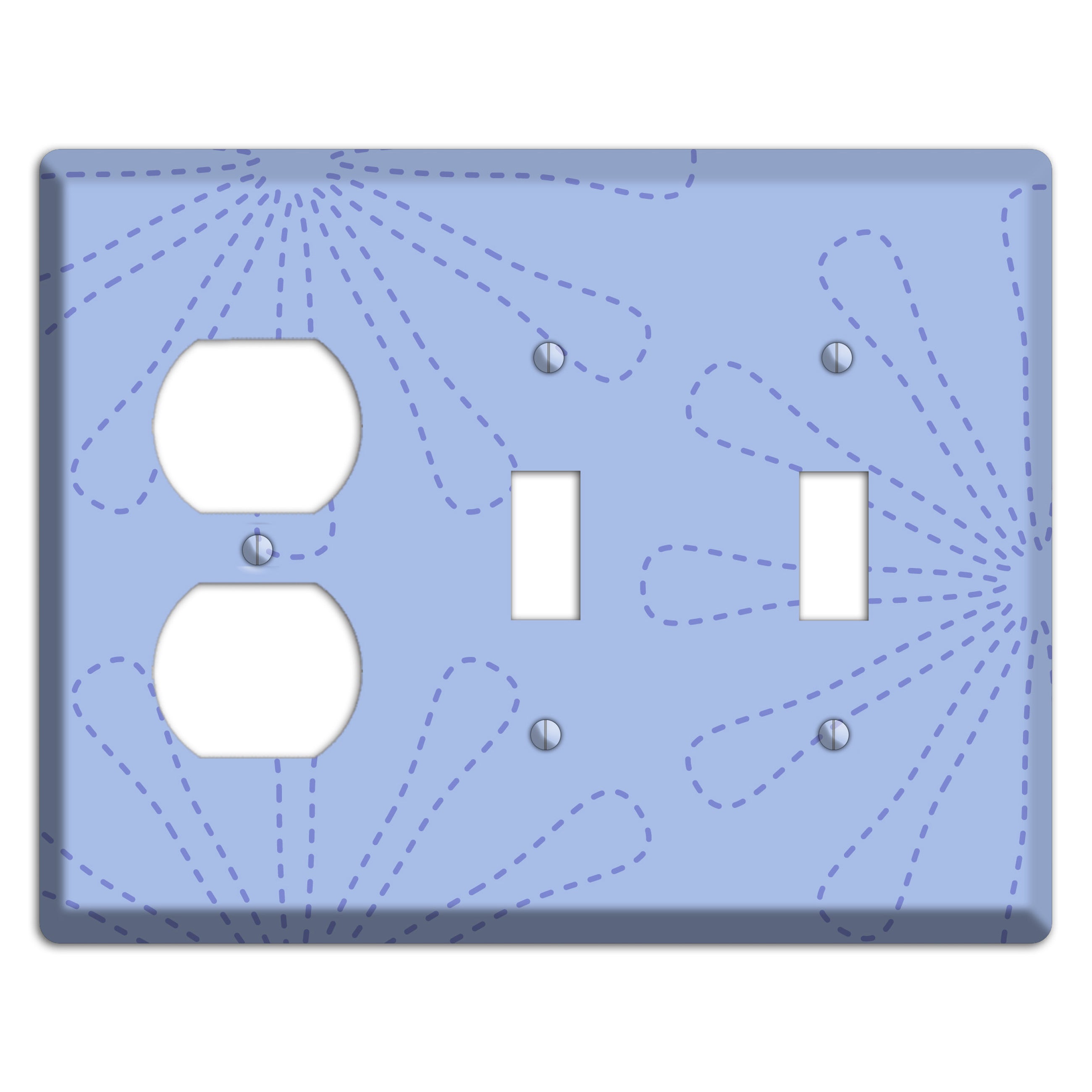 Periwinkle Retro Stipple Floral Contour Duplex / 2 Toggle Wallplate