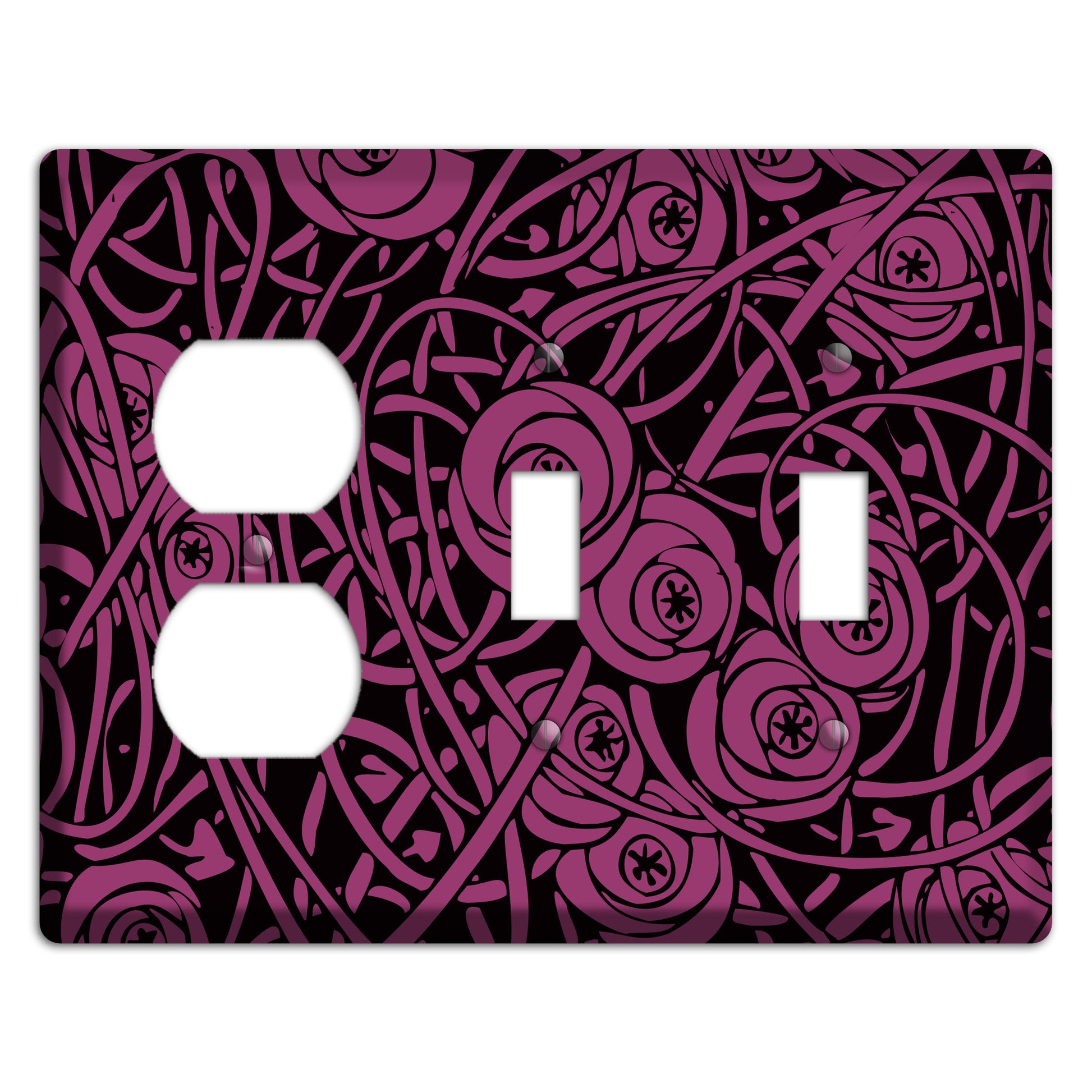 Fuschia Deco Floral Duplex / 2 Toggle Wallplate