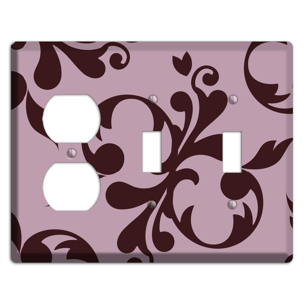 Dusty Rose and Burgundy Toile Duplex / 2 Toggle Wallplate
