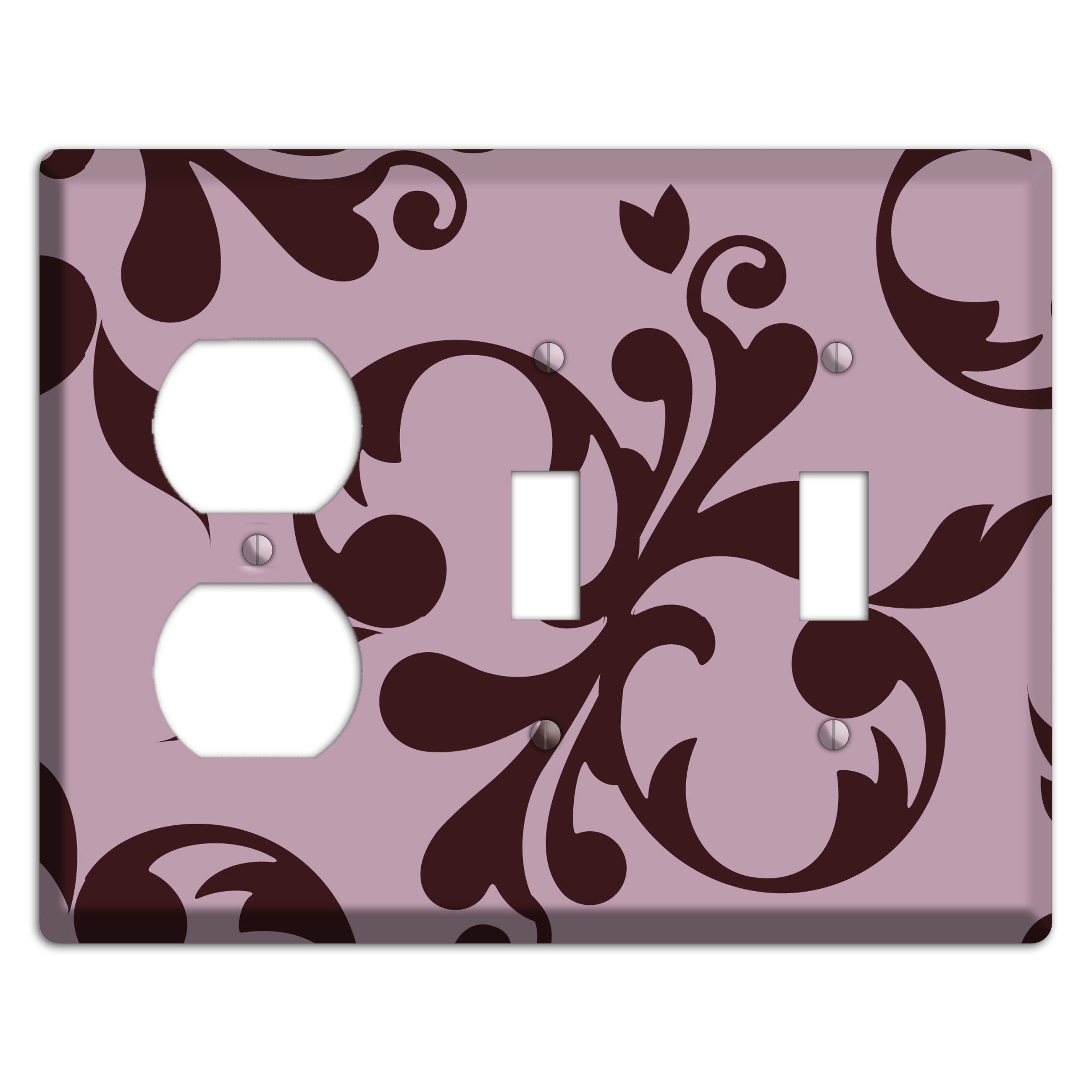 Dusty Rose and Burgundy Toile Duplex / 2 Toggle Wallplate