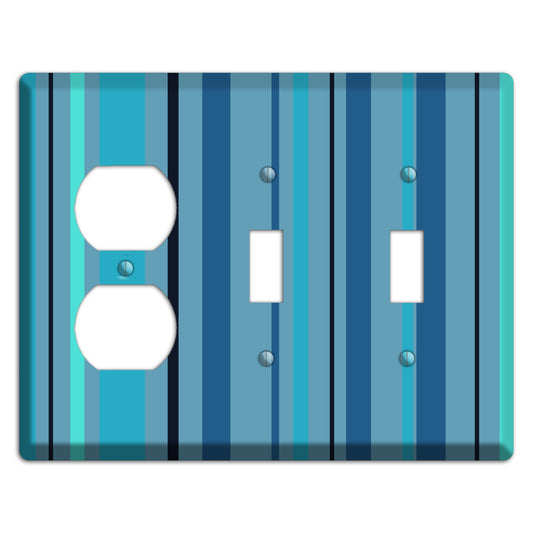 Multi Turquoise Vertical Stripe Duplex / 2 Toggle Wallplate