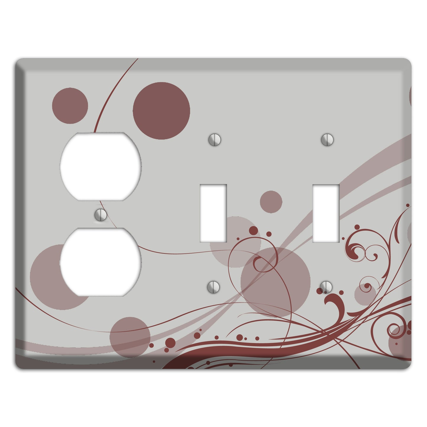 Grey with Maroon Dots and Swirls Duplex / 2 Toggle Wallplate