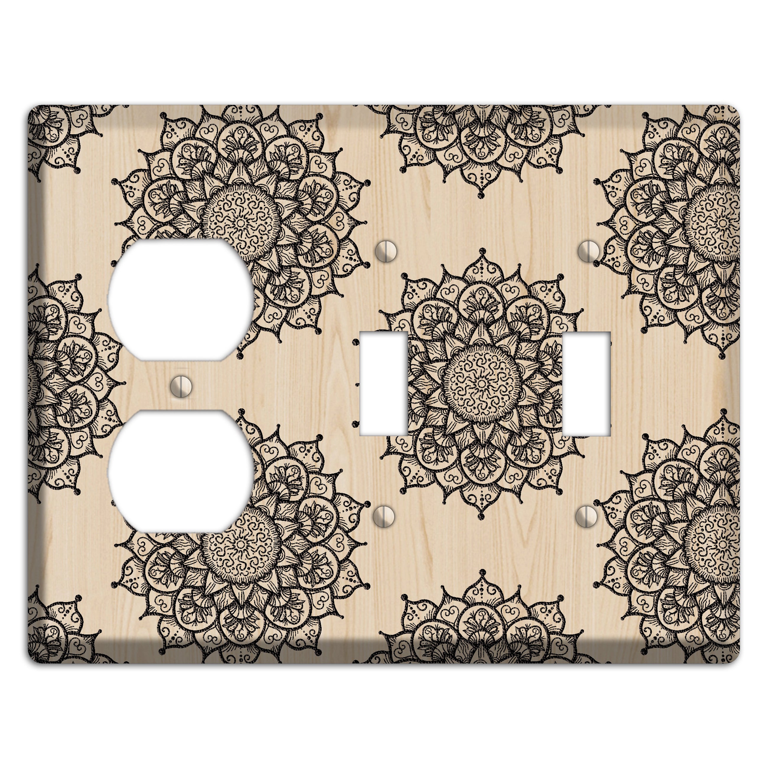 Mandala Black and White Style S Wood Lasered Duplex / 2 Toggle Wallplate