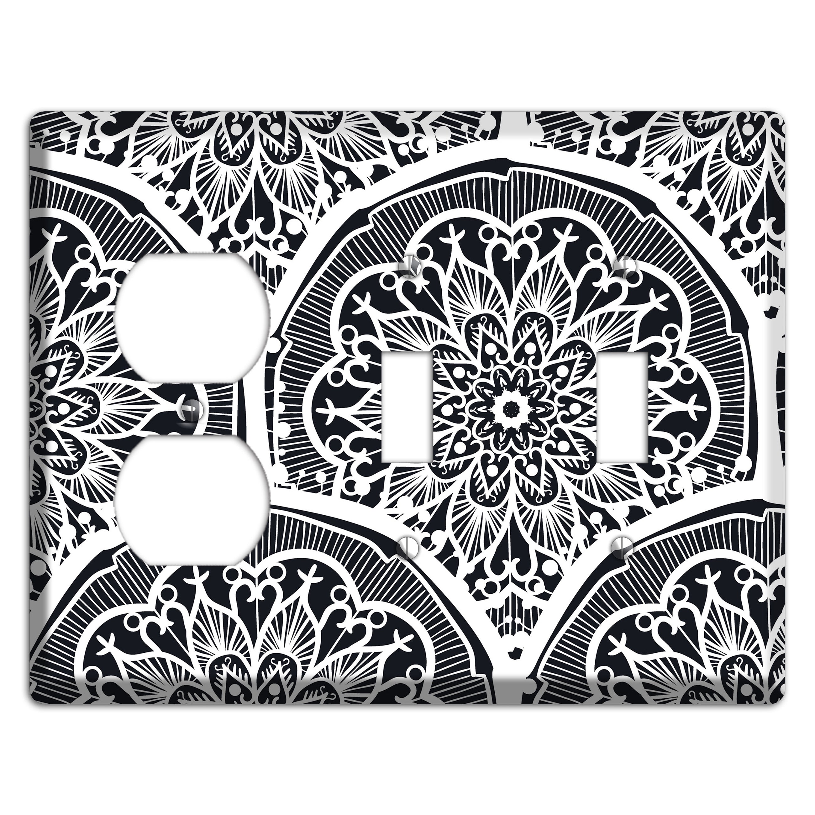 Mandala Black and White Style O Cover Plates Duplex / 2 Toggle Wallplate