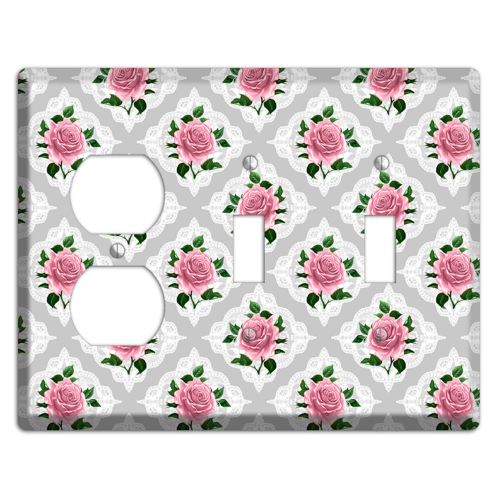Gray Rose Doily Duplex / 2 Toggle Wallplate