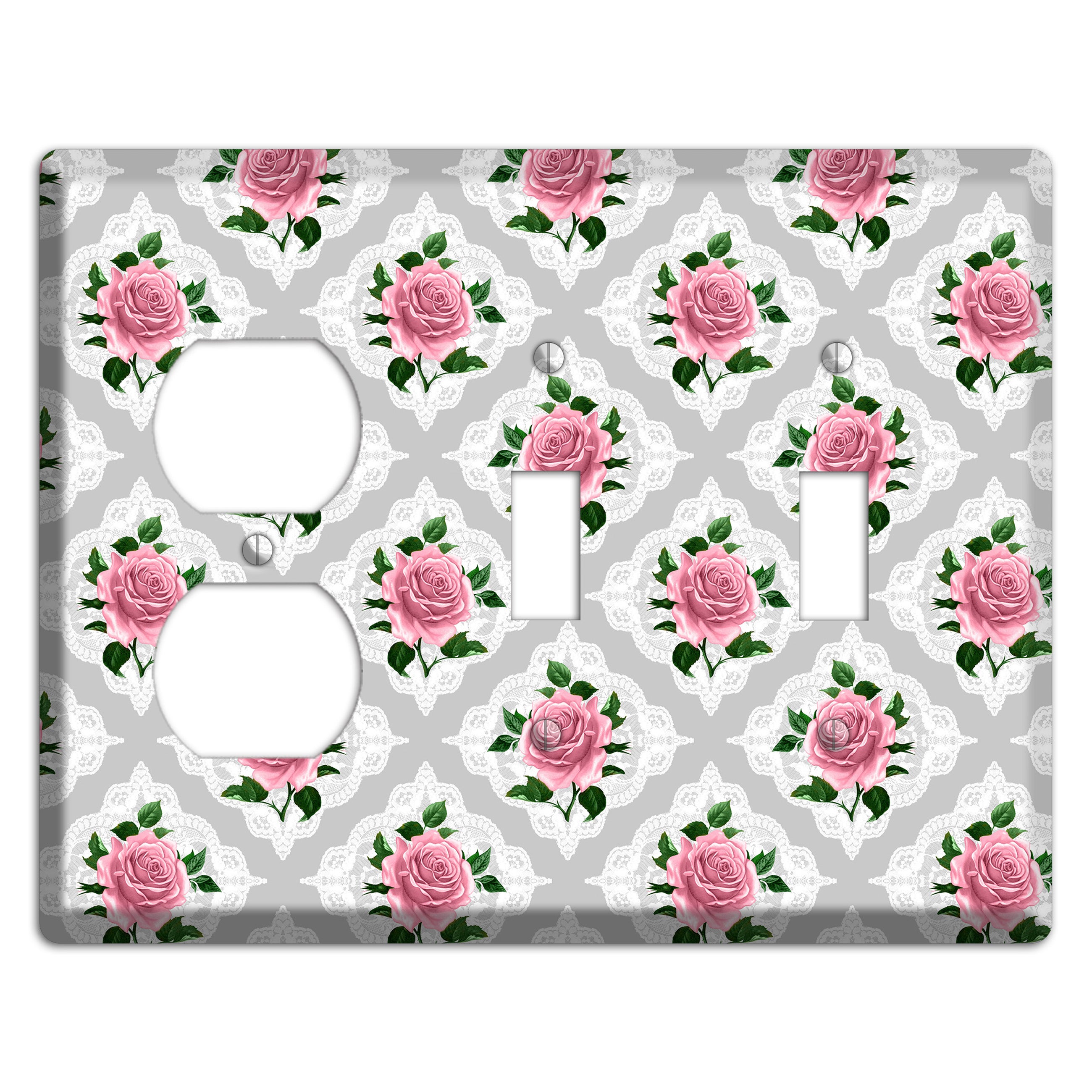 Gray Rose Doily Duplex / 2 Toggle Wallplate