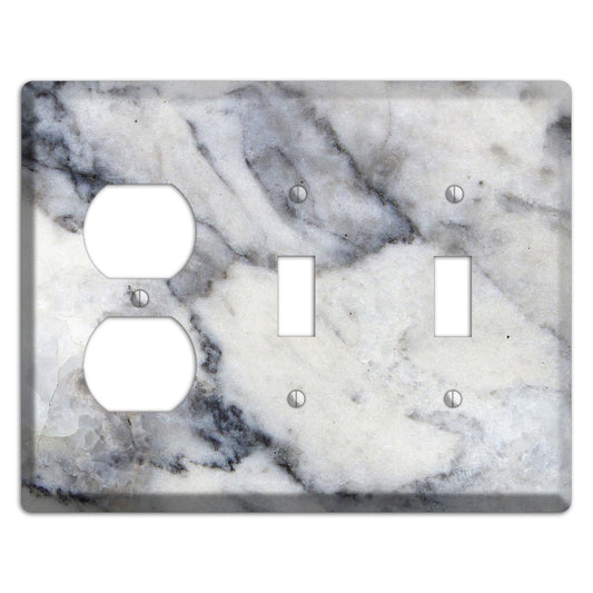 White and Grey Marble Duplex / 2 Toggle Wallplate