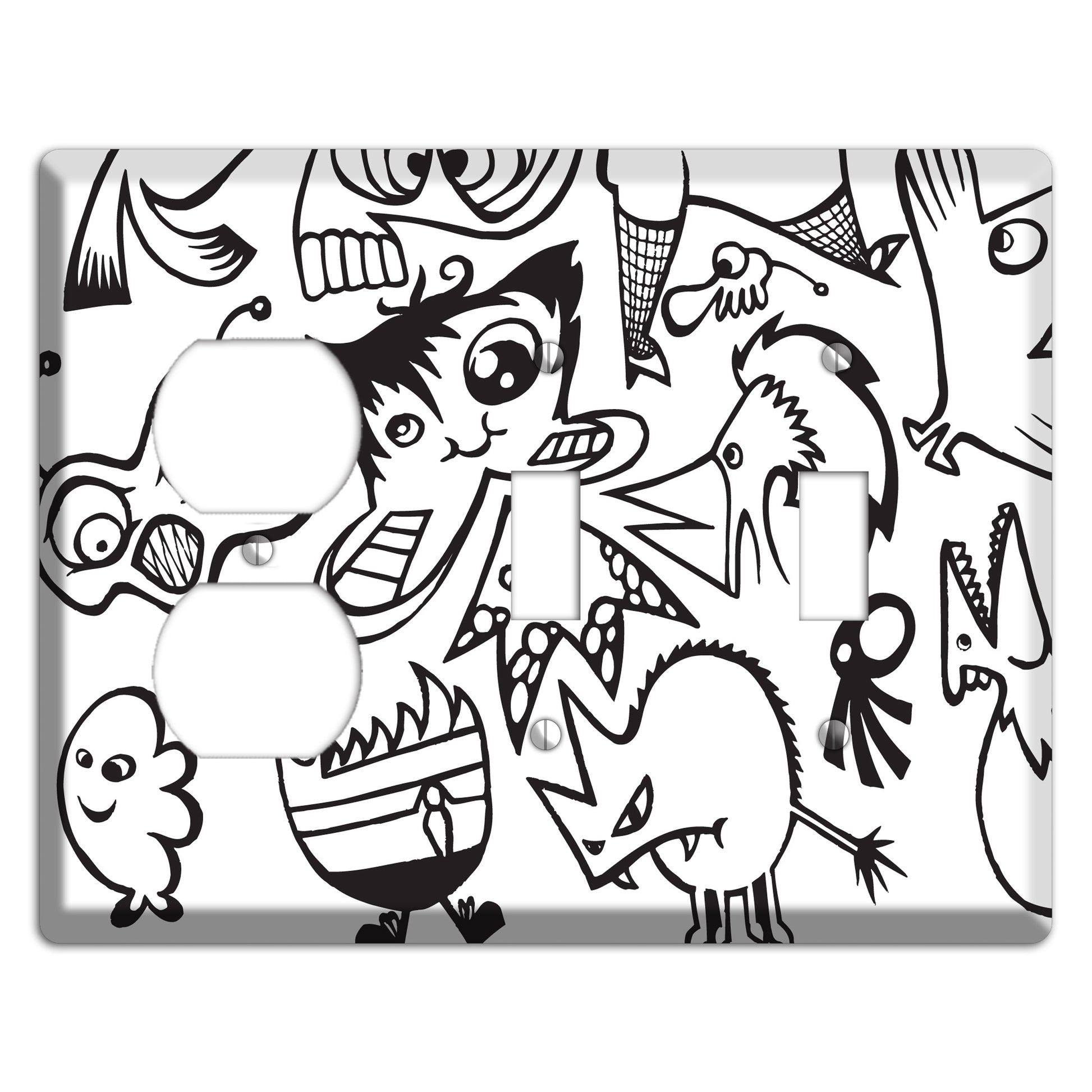 Black and White Whimsical Faces 3 Duplex / 2 Toggle Wallplate