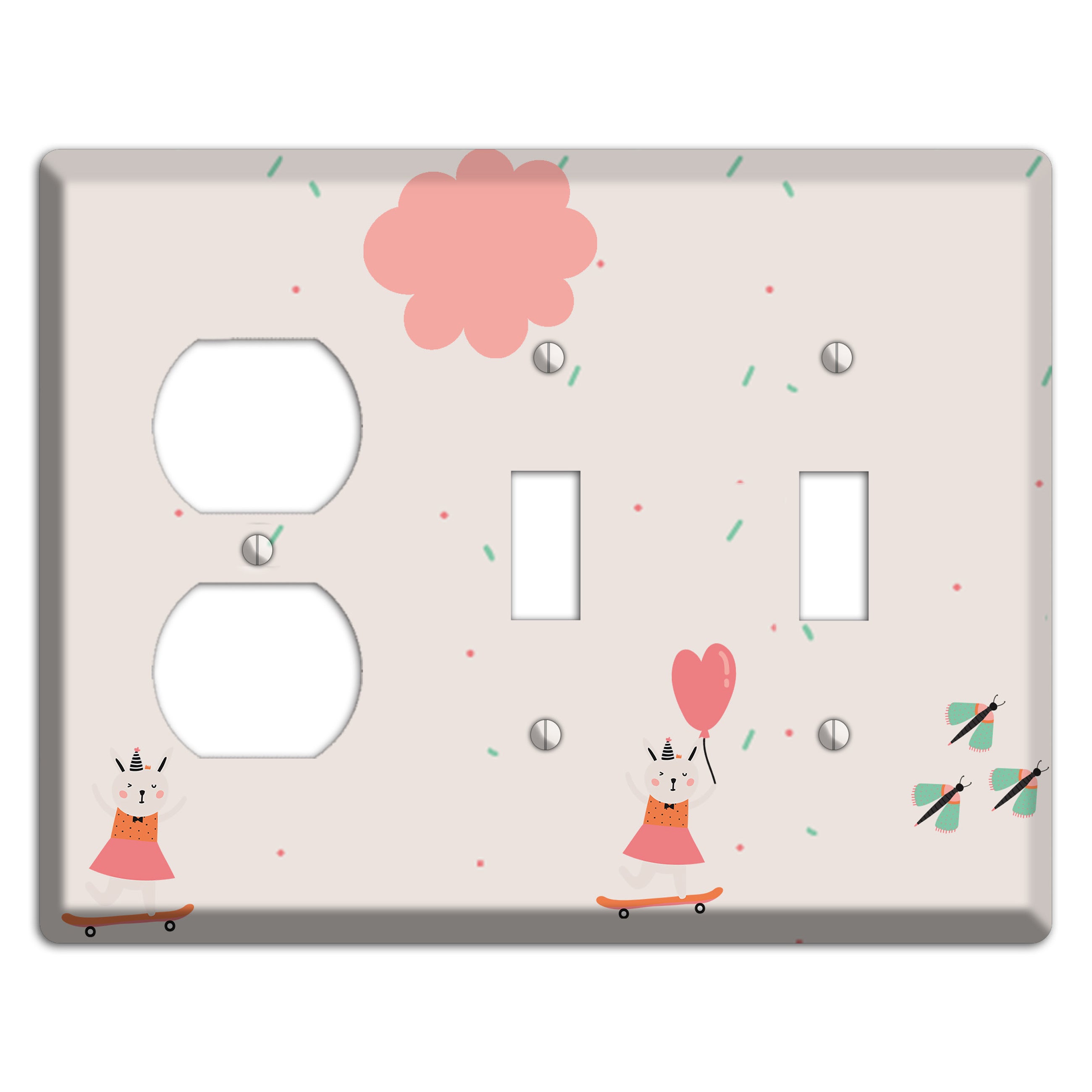 Skateboard Kitty Duplex / 2 Toggle Wallplate