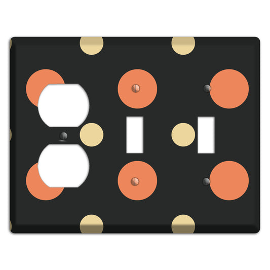 Black with Coral and Beige Multi Medium Polka Dots Duplex / 2 Toggle Wallplate