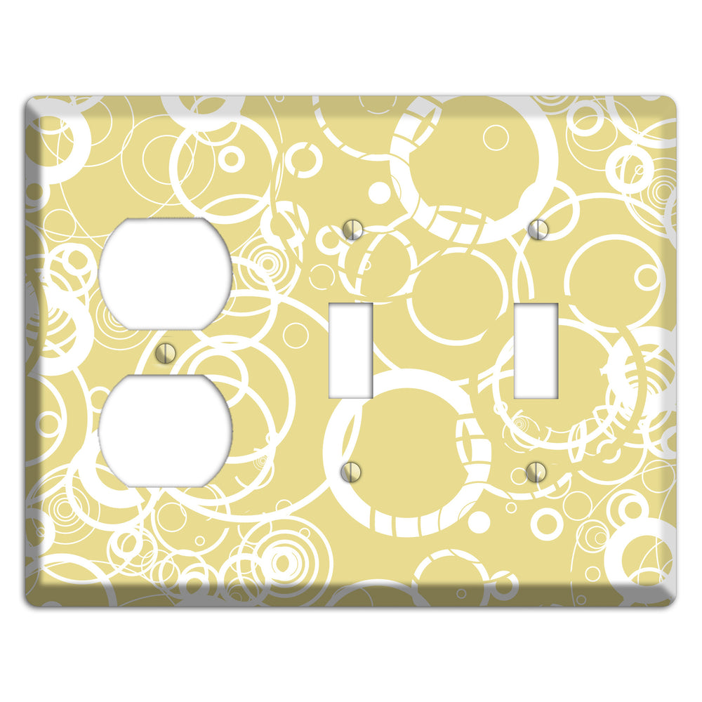 Beige with White Rings Duplex / 2 Toggle Wallplate