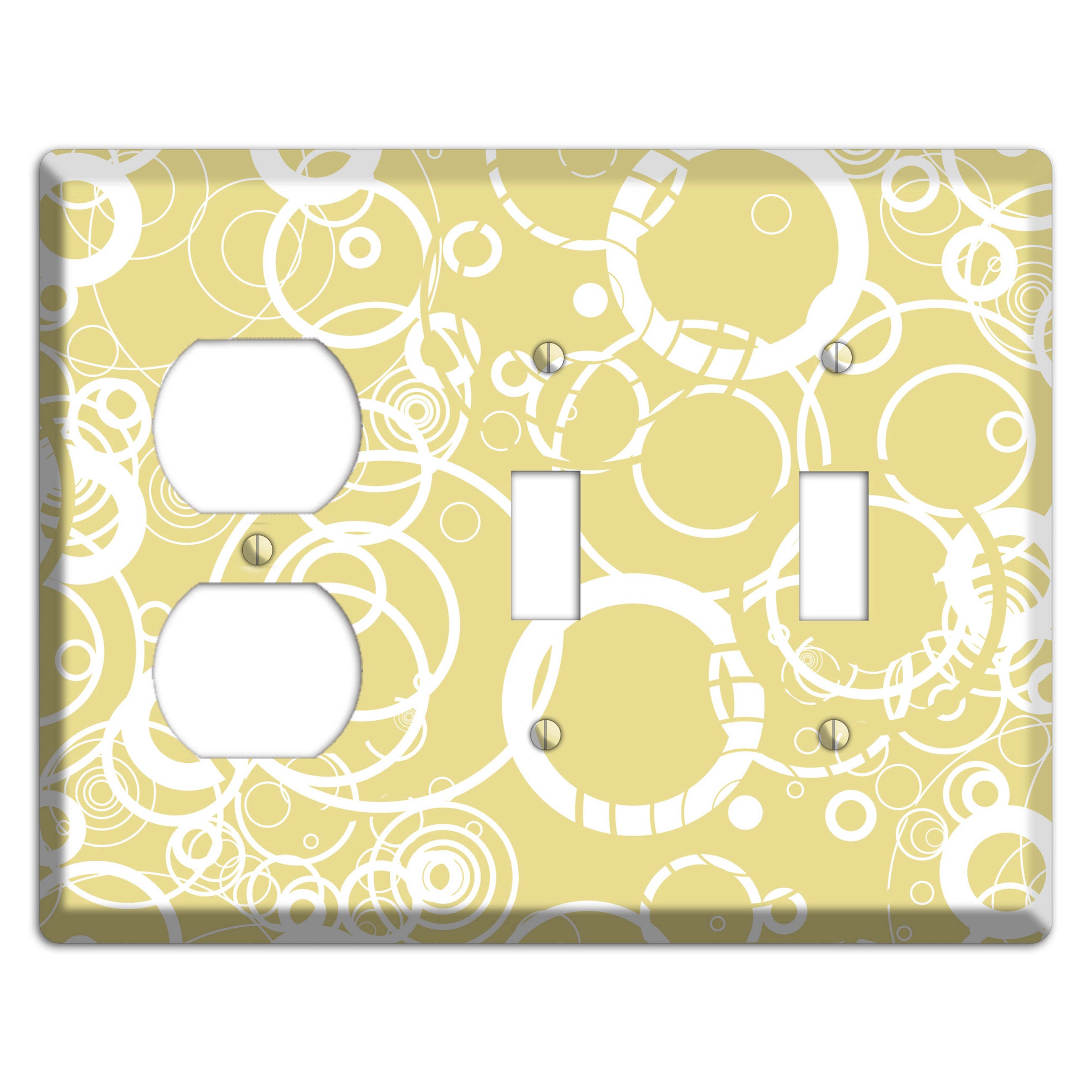 Beige with White Rings Duplex / 2 Toggle Wallplate