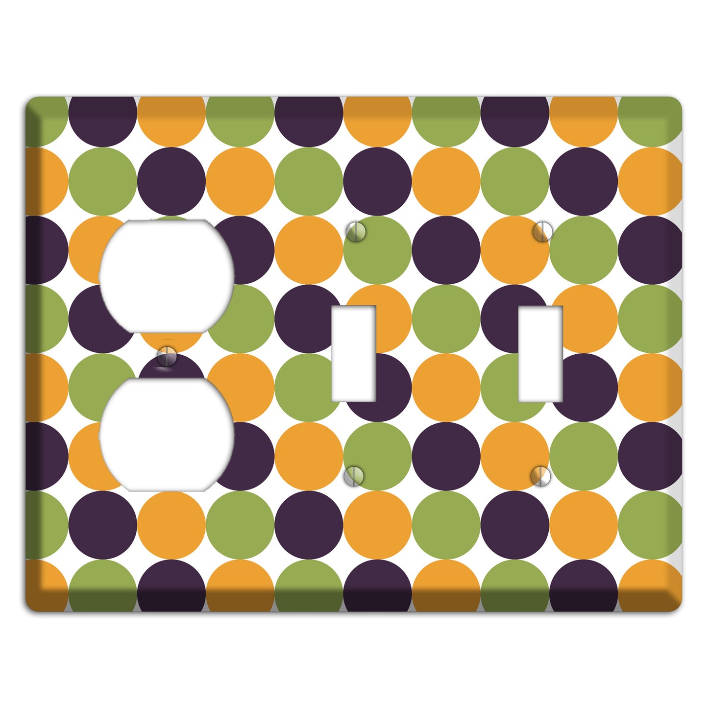 Olive Eggplant Orange Tiled Dots Duplex / 2 Toggle Wallplate
