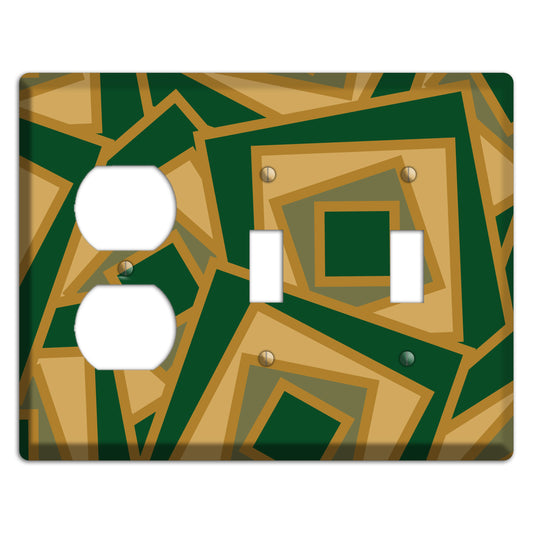 Green and Beige Retro Cubist Duplex / 2 Toggle Wallplate